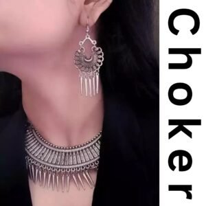 Oxidised Silver Silver, Black Jewel Set (Pack of 1)