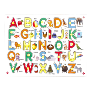 Wooden Alphabet Puzzle Board for Kids with Knobs – Colorful Educational Learning Tray (Made in India, 2+ Years)