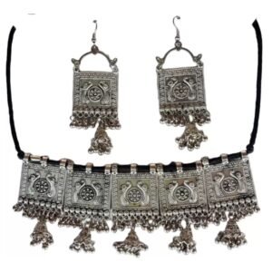 Oxidised Silver Silver, Black Jewel Set (Pack of 1)