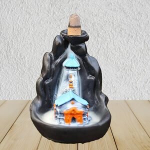 Shree Kedarnath Dham Smoke Fountain Backflow Incense Holder with 10 Free Cones – Polyresin Waterfall Showpiece (Multicolor, 8x9x10 cm)