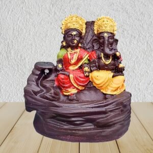 Polyresin Laxmi Ganesha Backflow Smoke Fountain with 10 Free Incense Sticks – Gold Showpiece (9x5x9.5 cm)
