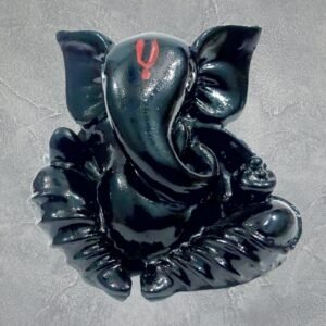 Glossy Black Meditating Ganesha Idol for Car Dashboard, Home Decor & Gift – 2.6” PolyMarble Showpiece