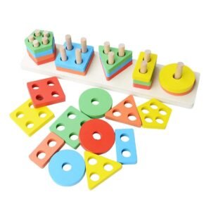 Wooden Geometric Shape Stacker Puzzle (26 pieces)