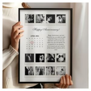 Personalized Anniversary Calendar Frame with Photos & Custom Date | Elegant Couple Gift | Wedding Memory Keepsake | Romantic Wall Décor