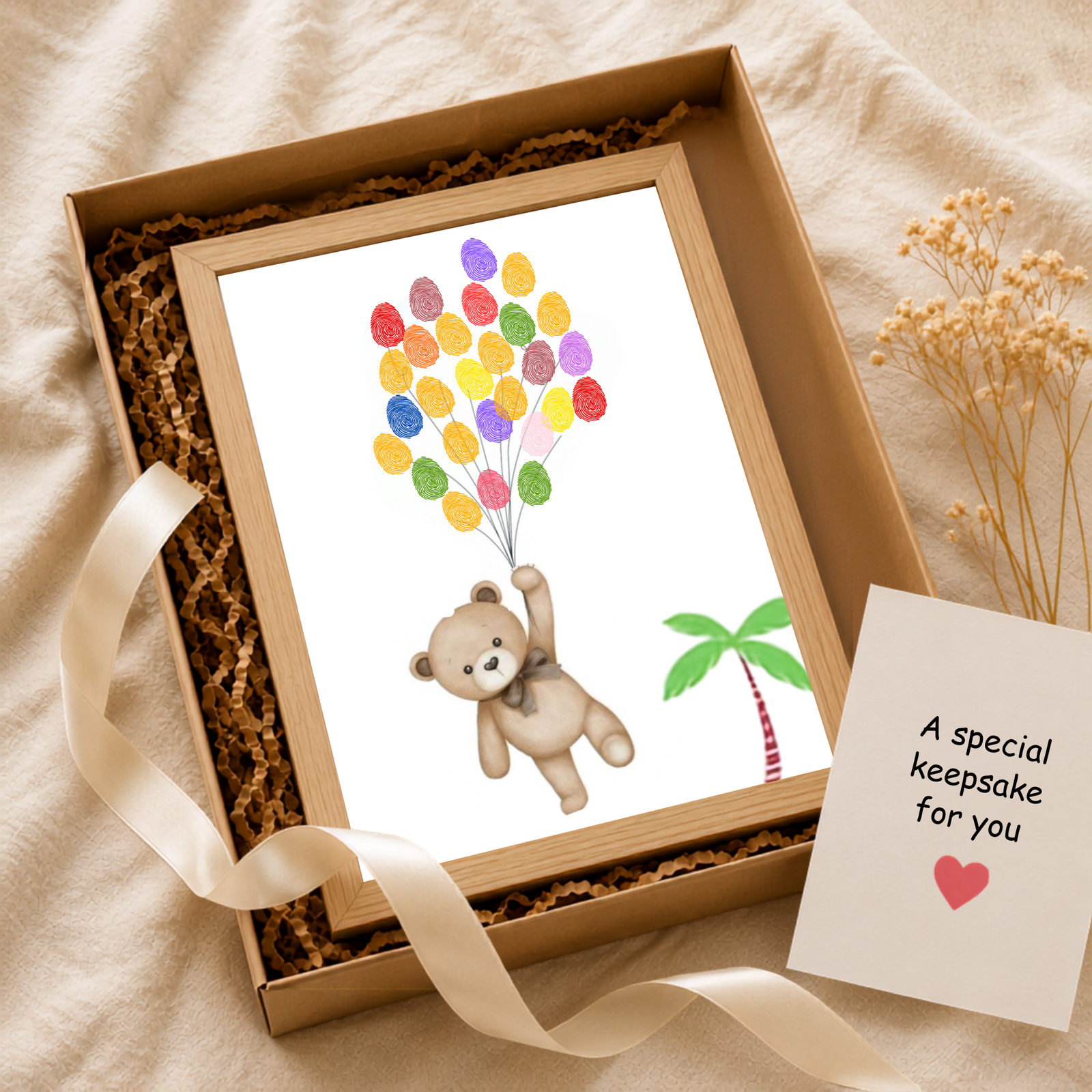 Personalized Teddy Bear with Balloons Thumbprint Art
