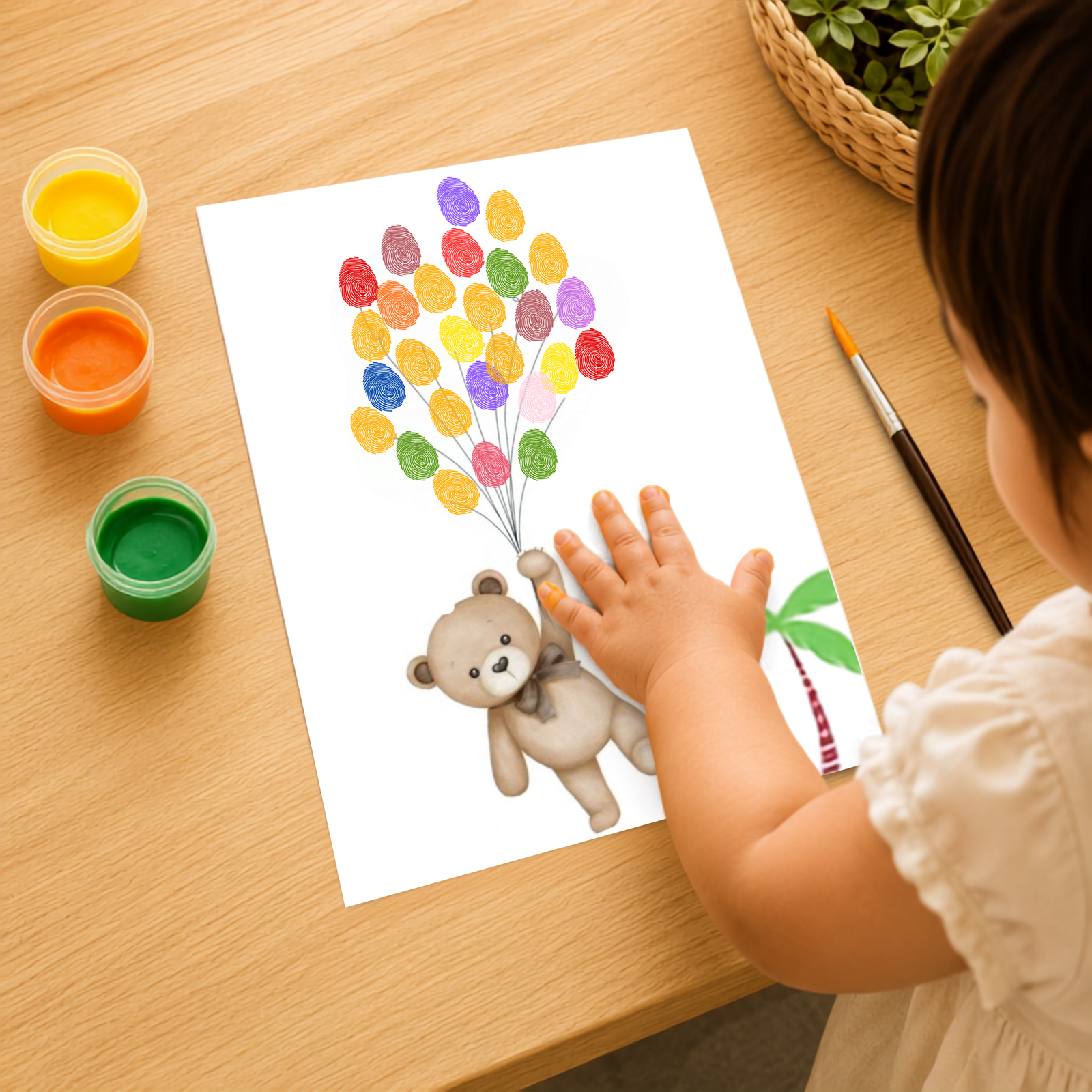 Personalized Teddy Bear with Balloons Thumbprint Art