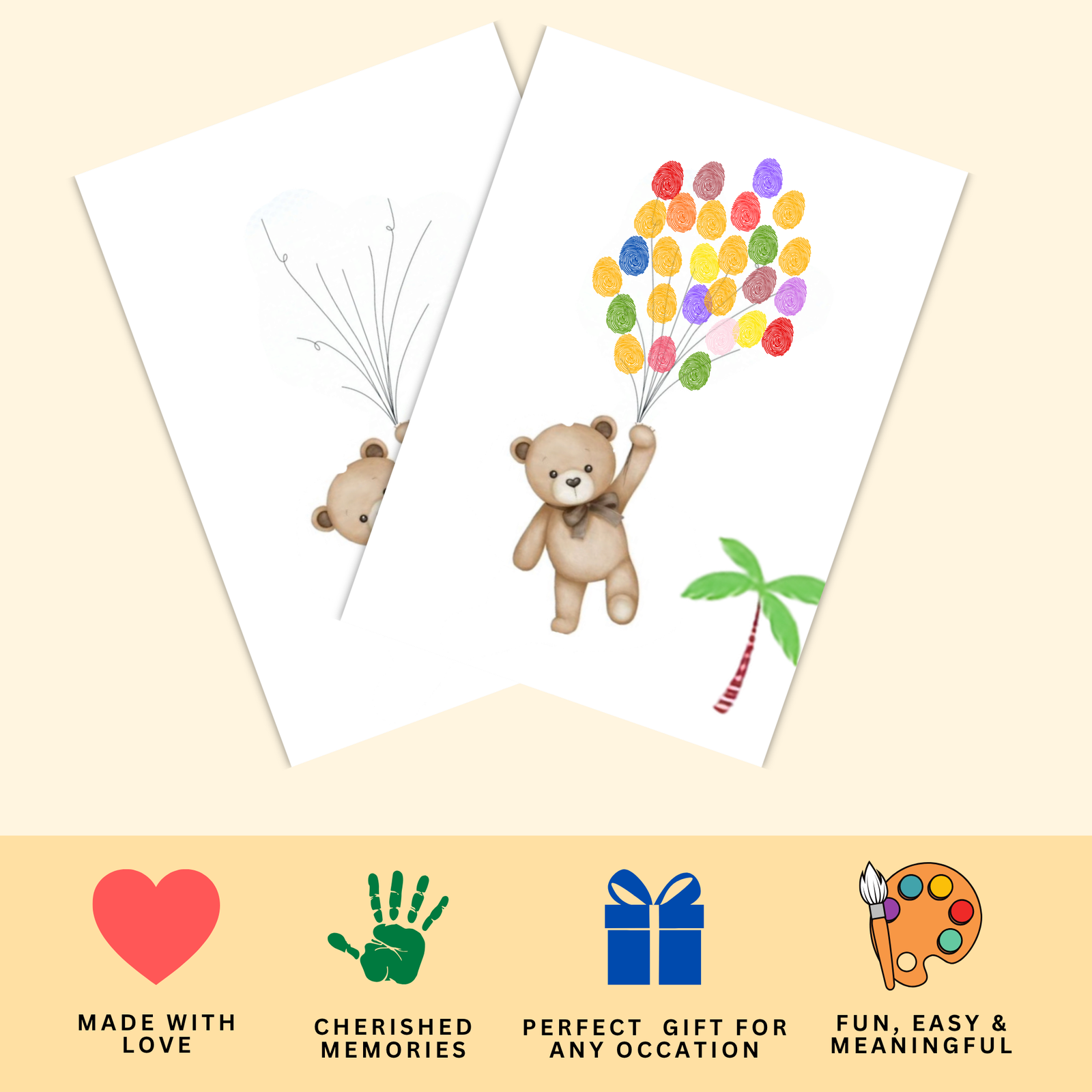 Personalized Teddy Bear with Balloons Thumbprint Art