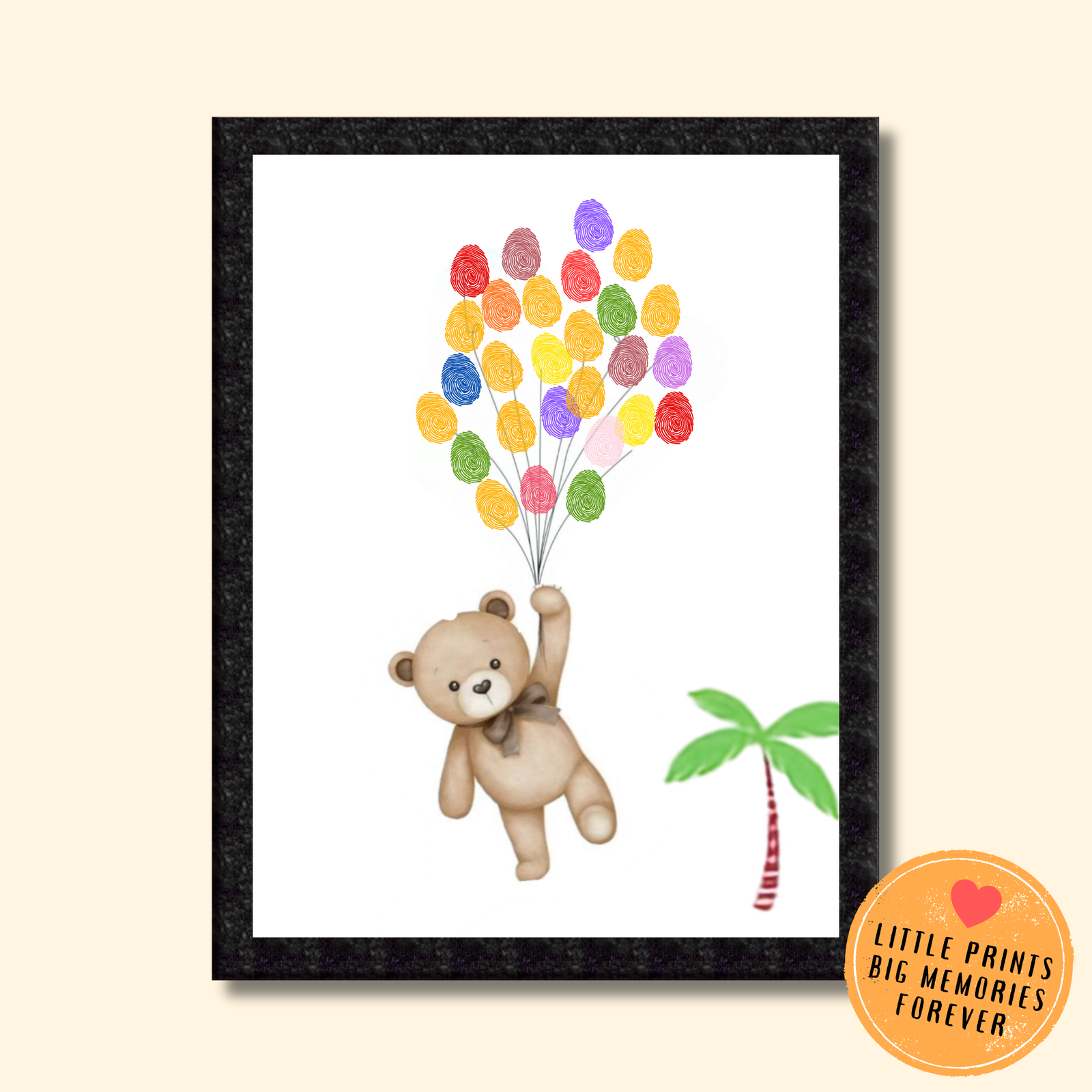 Personalized Teddy Bear with Balloons Thumbprint Art