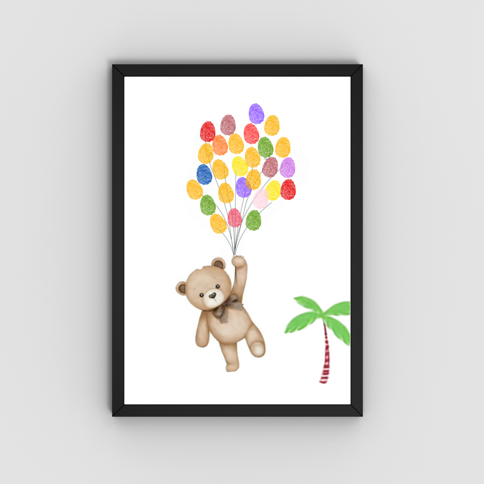 Personalized Teddy Bear with Balloons Thumbprint Art