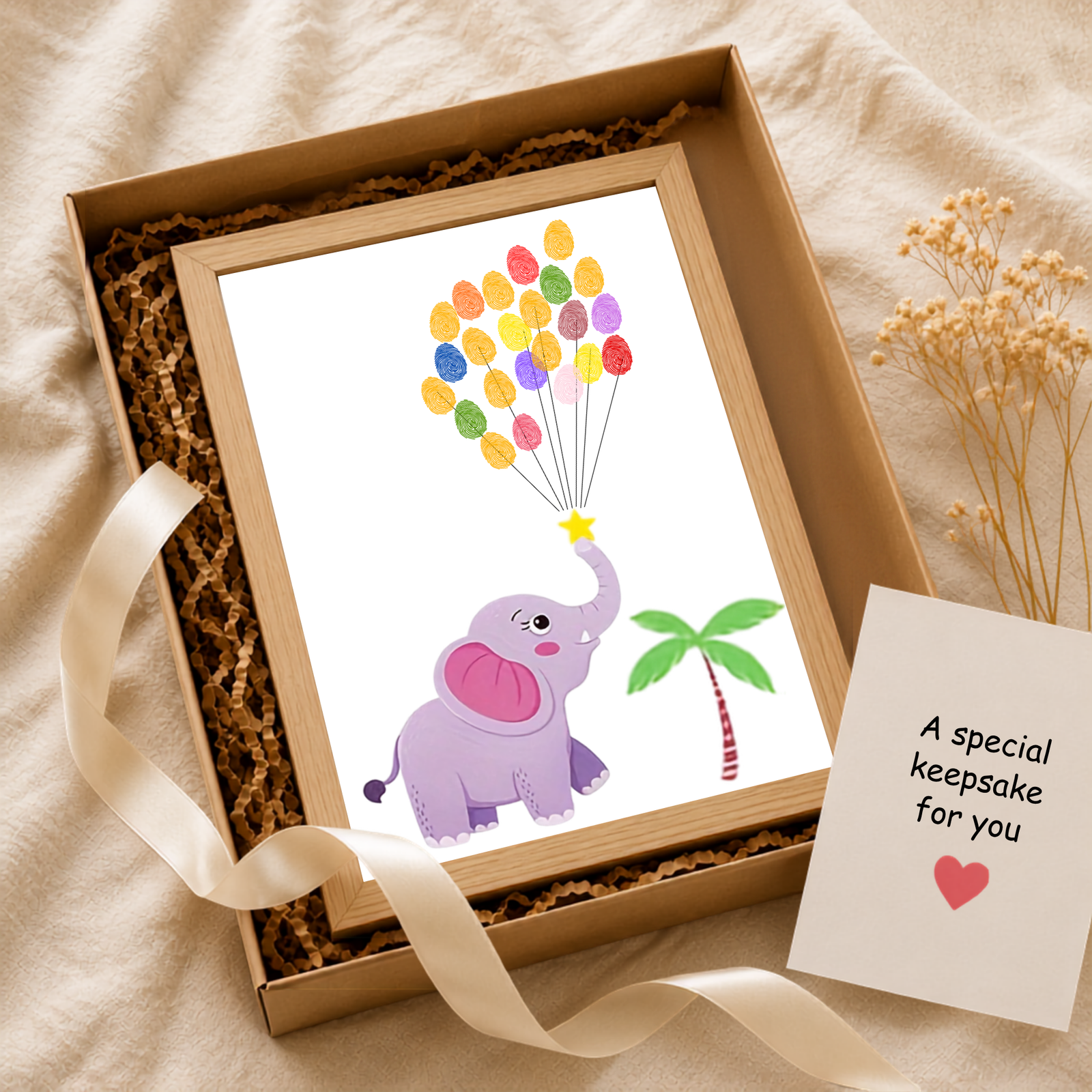 Personalized Jolly Elephant with Balloons Thumbprint Art
