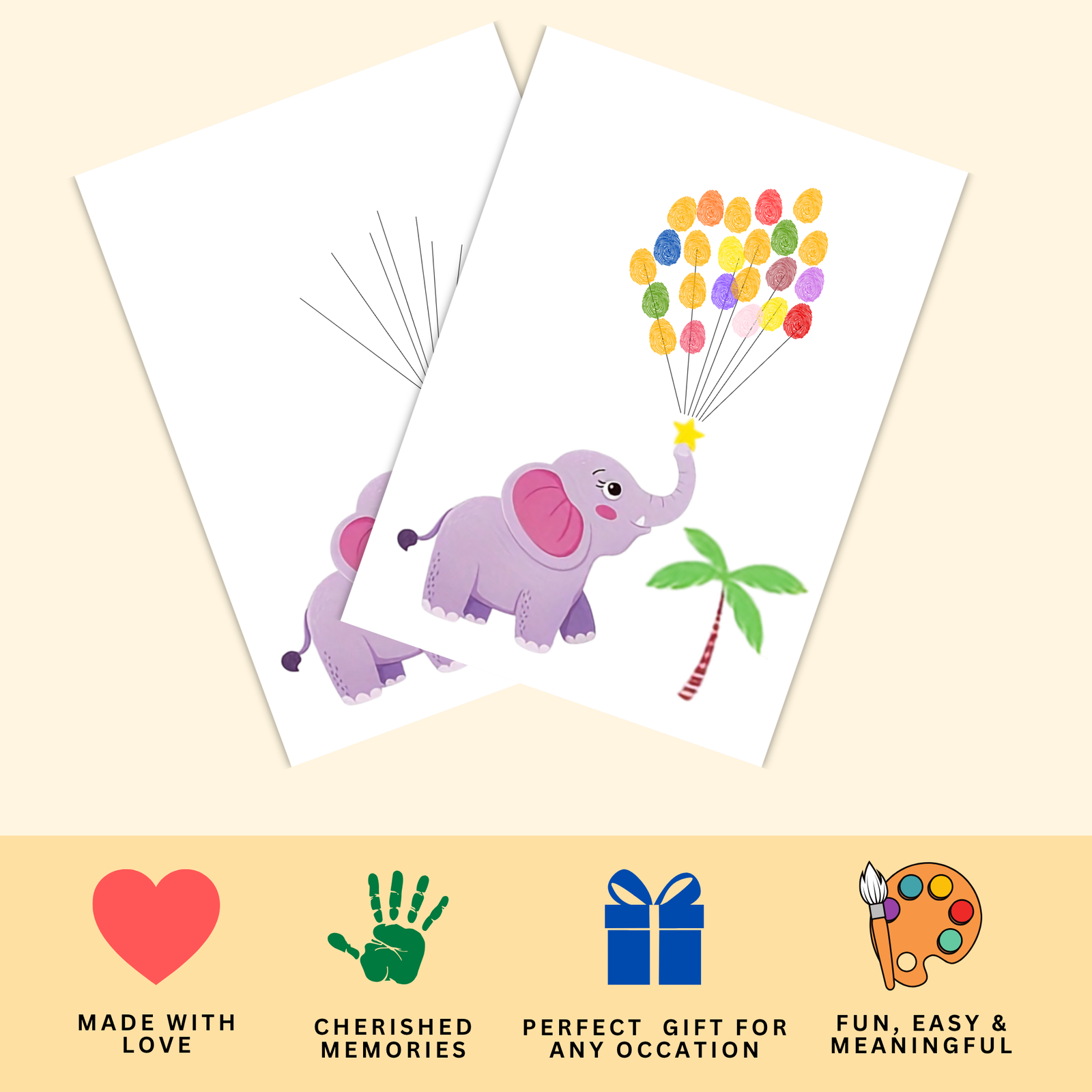 Personalized Jolly Elephant with Balloons Thumbprint Art