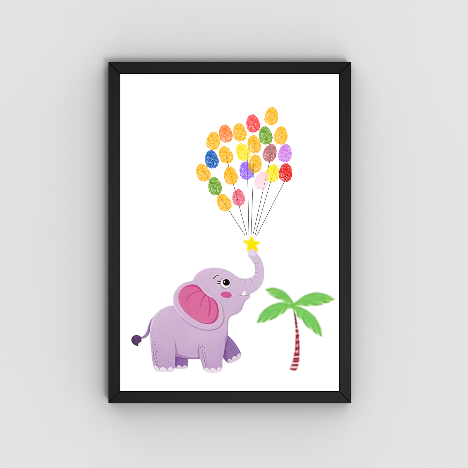 Personalized Jolly Elephant with Balloons Thumbprint Art