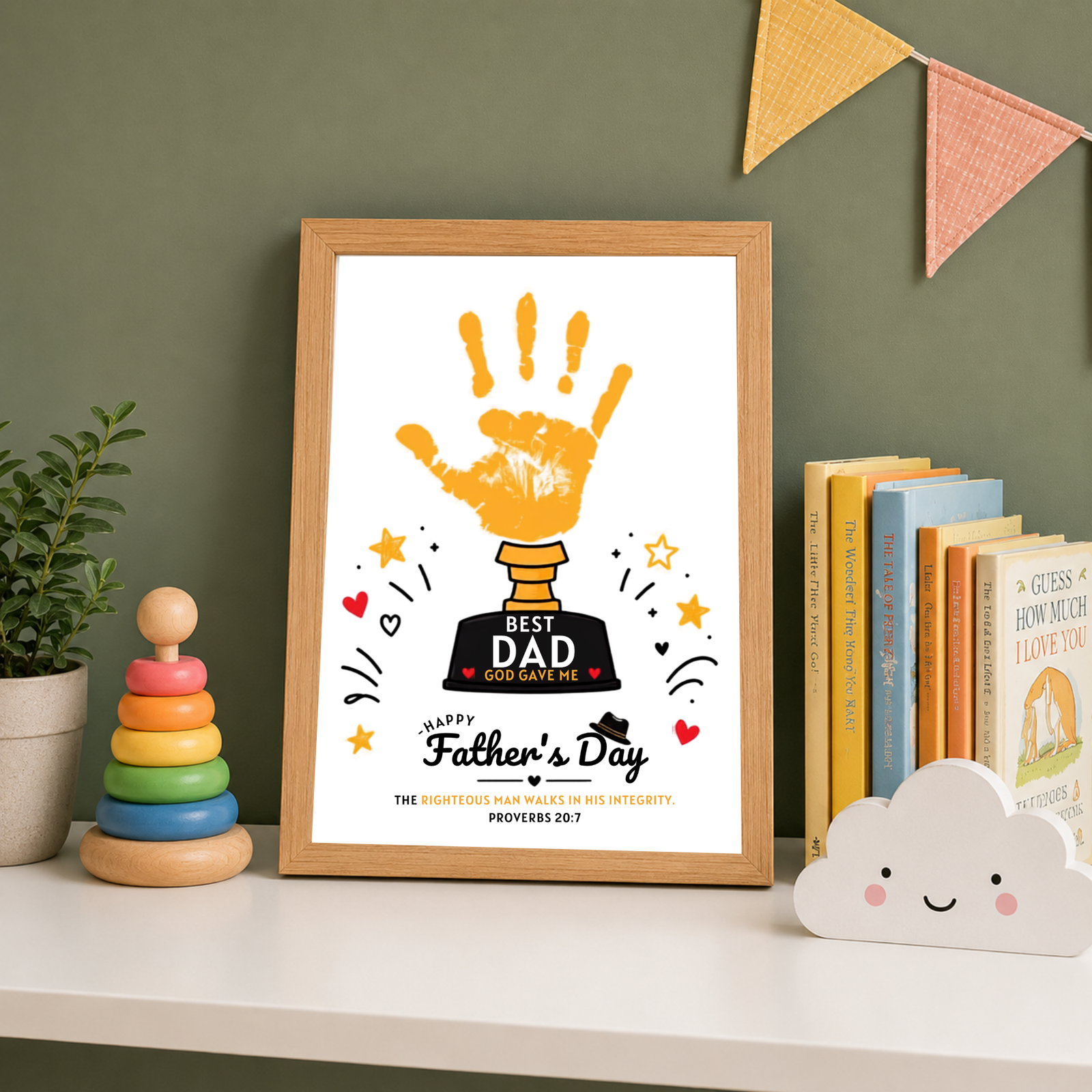 Personalized Dad's Trophy Gift Handprint Art
