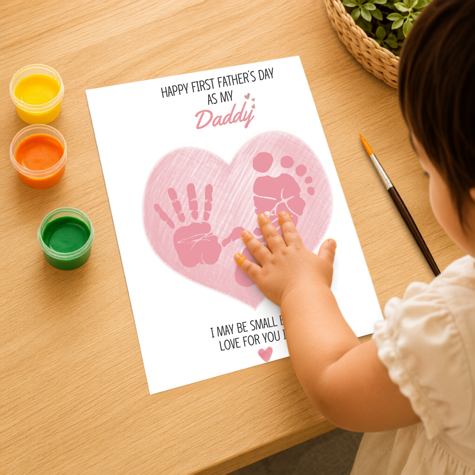 Personalized Pink Heart Dad's Gift Hand & Foot print Art