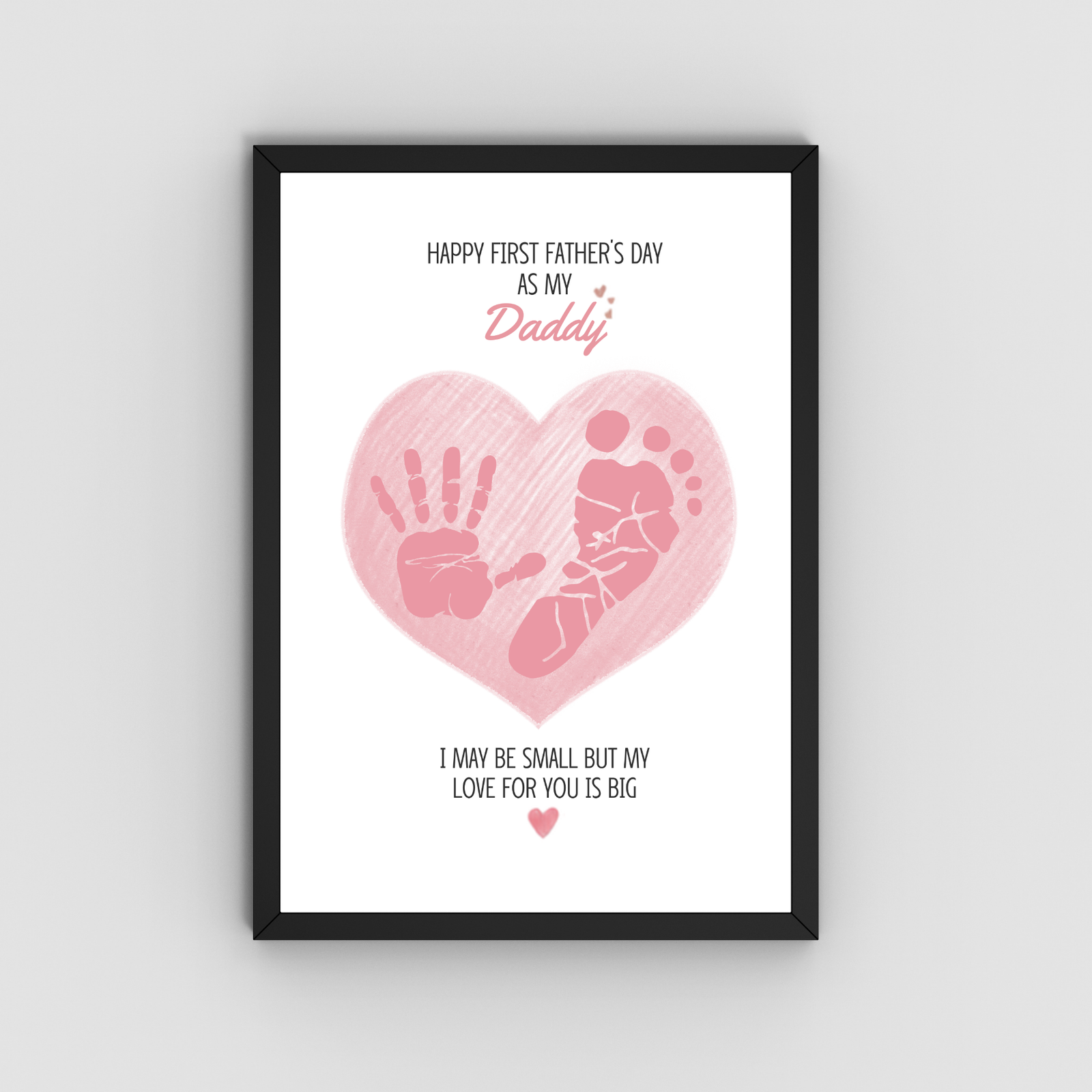 Personalized Pink Heart Dad's Gift Hand & Foot print Art
