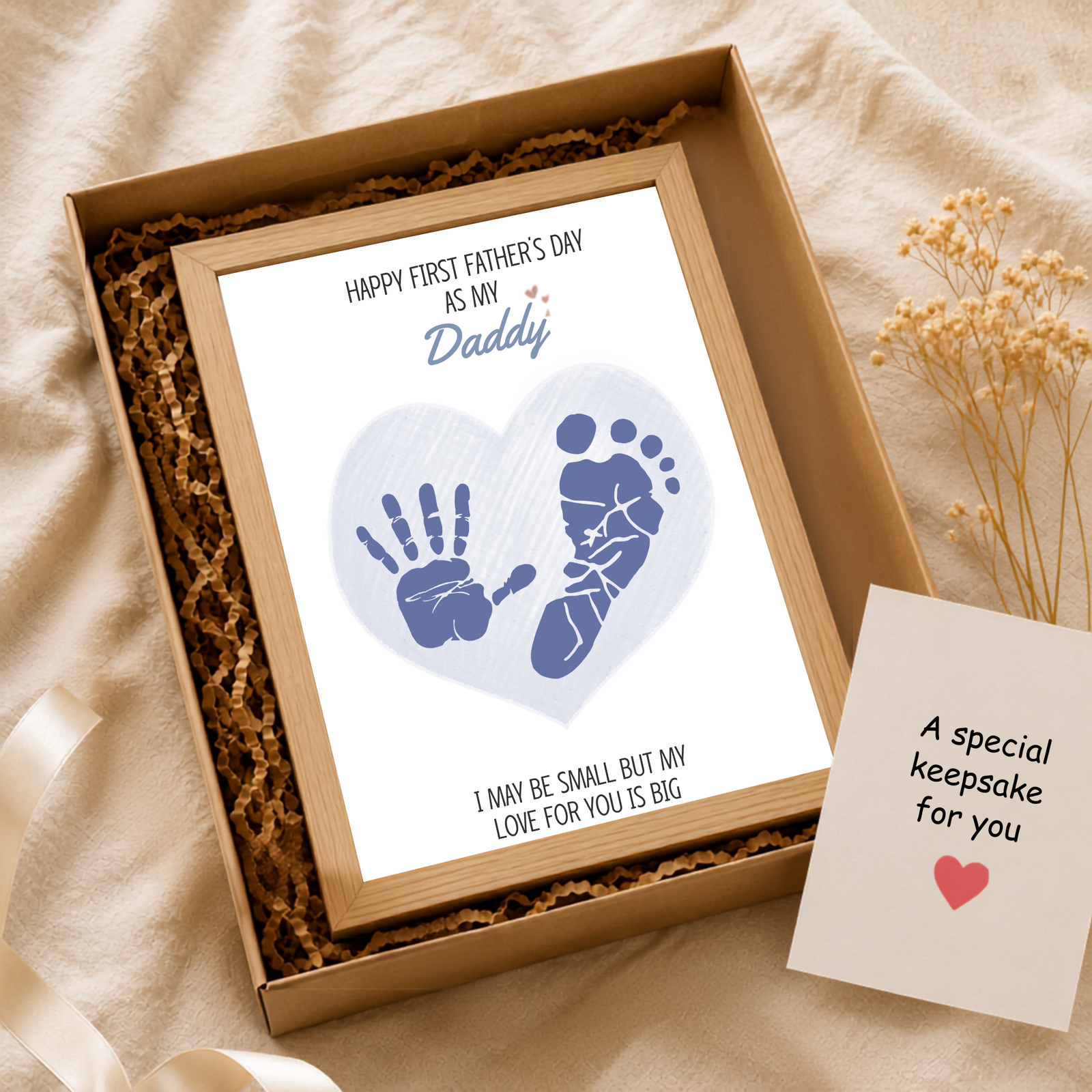 Personalized Blue Heart Dad's Gift Hand & Foot print Art