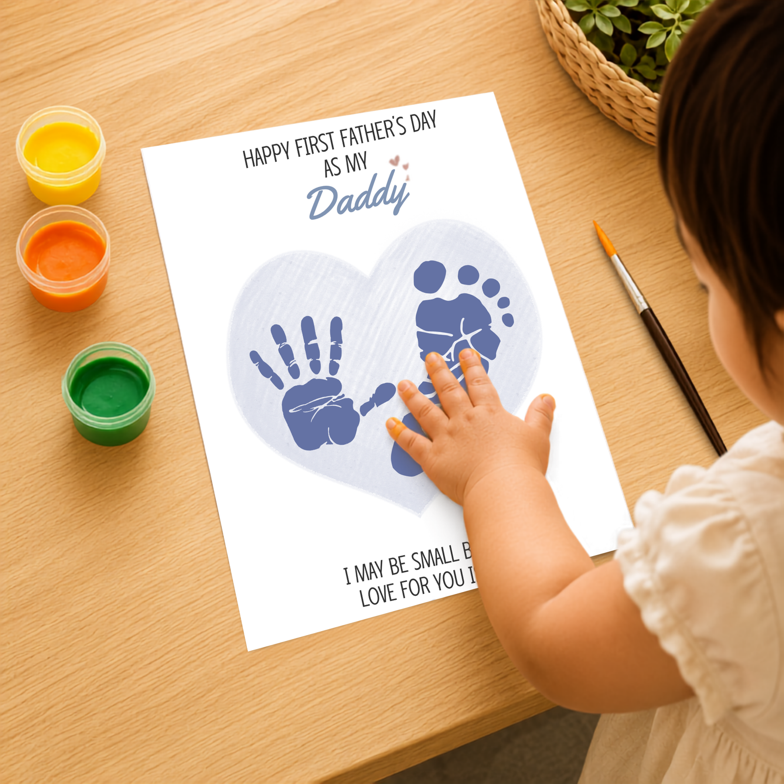 Personalized Blue Heart Dad's Gift Hand & Foot print Art