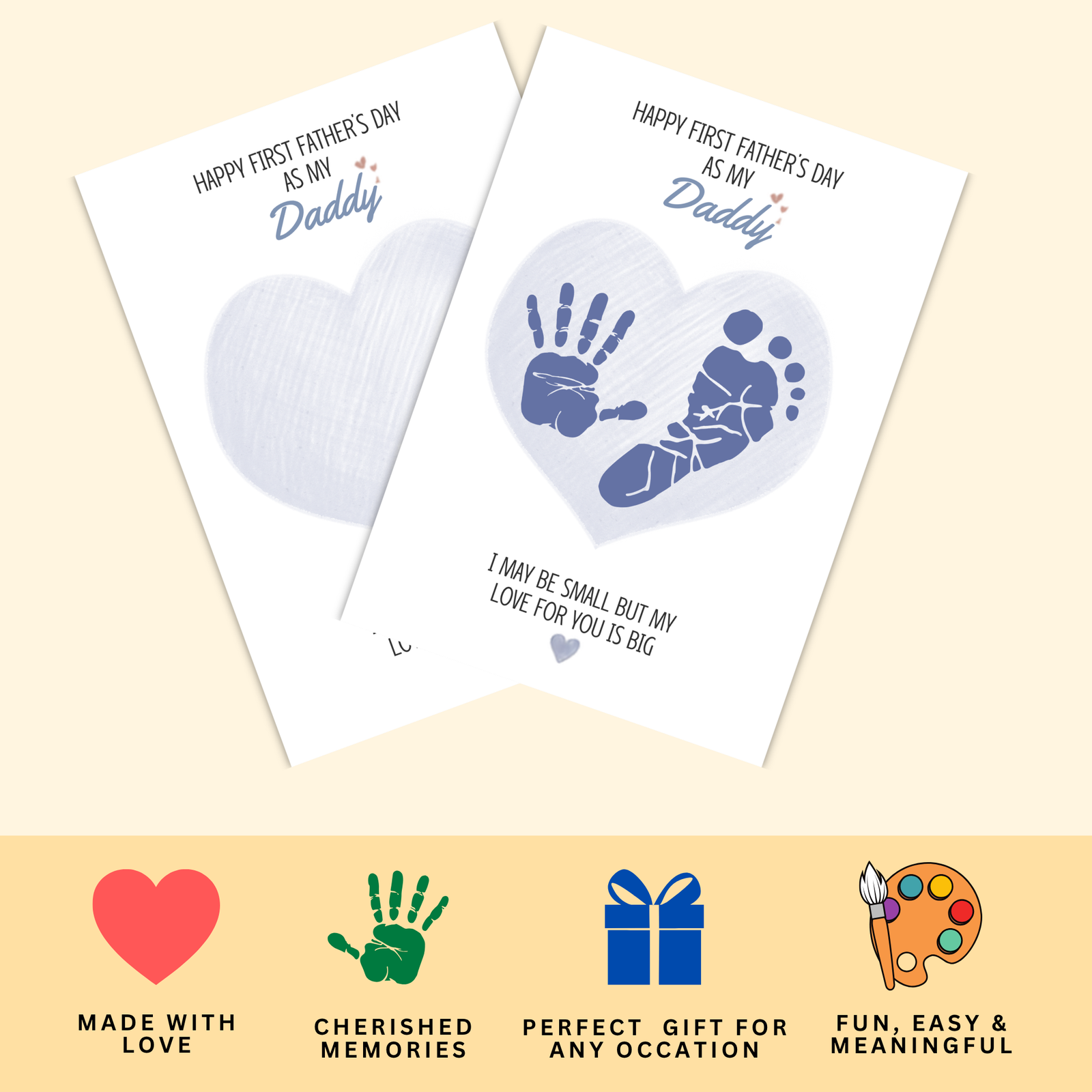 Personalized Blue Heart Dad's Gift Hand & Foot print Art