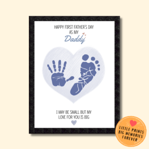Personalized Blue Heart Dad’s Gift Hand & Foot print Art
