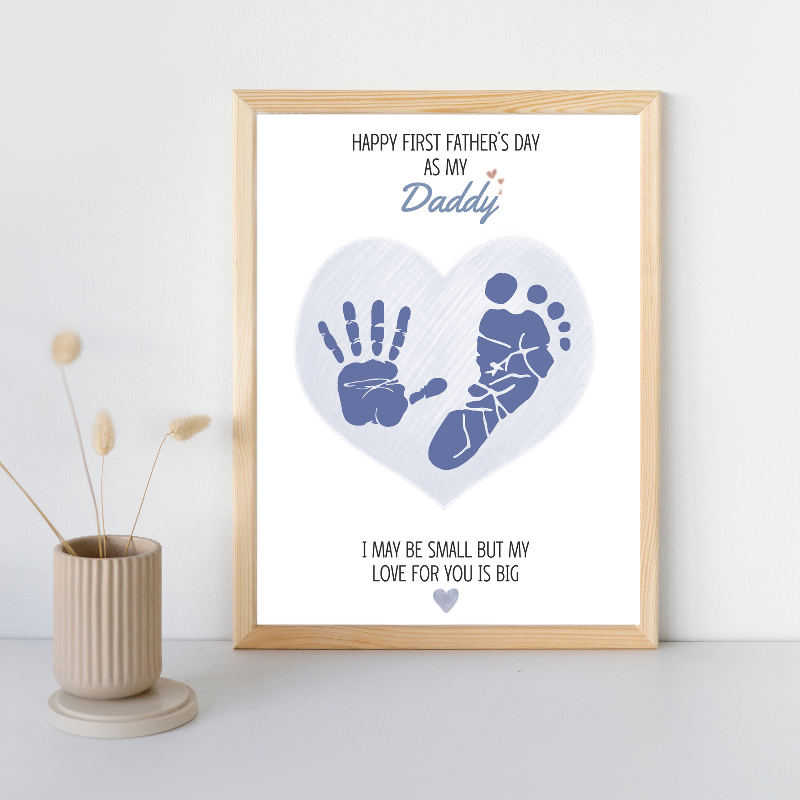 Personalized Blue Heart Dad's Gift Hand & Foot print Art