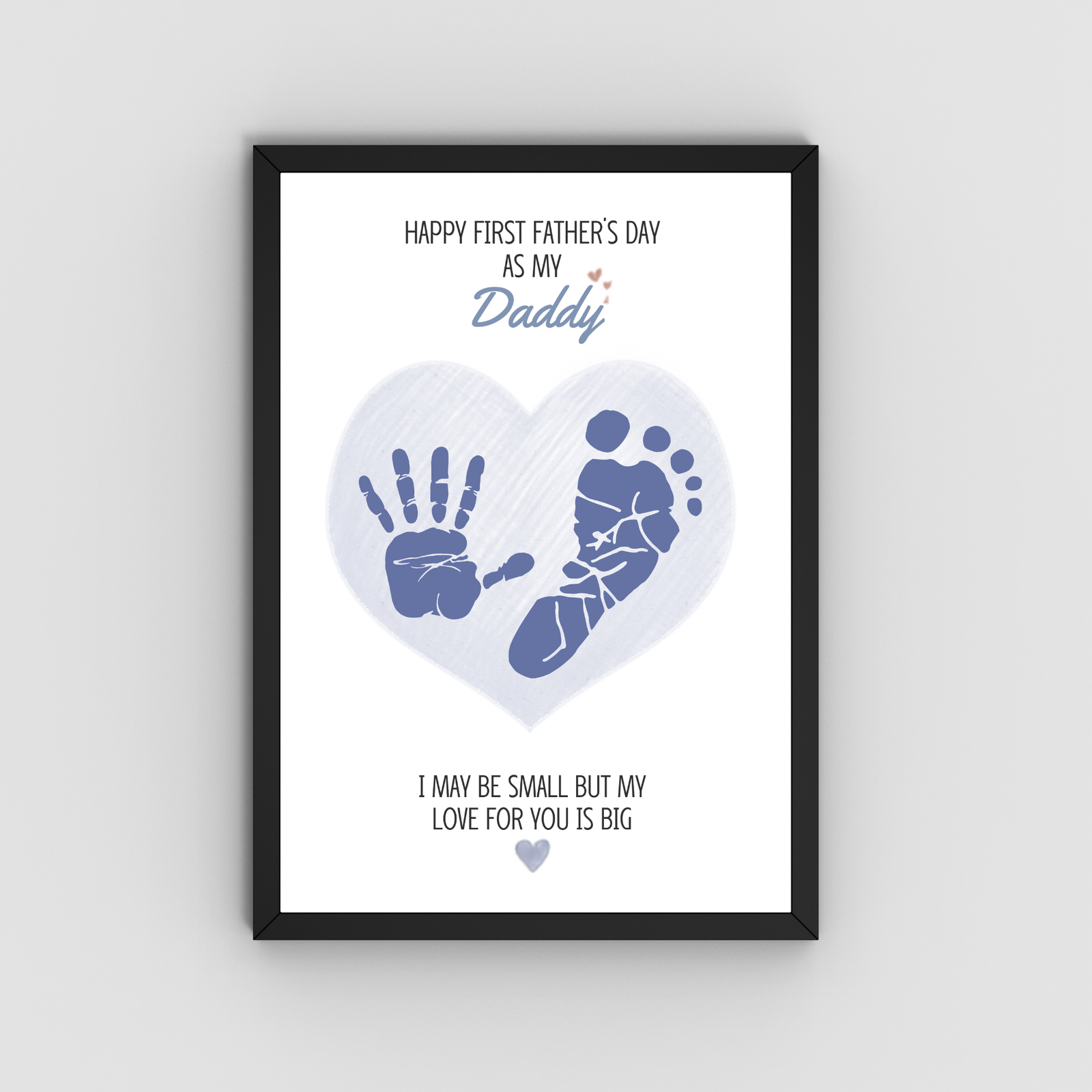 Personalized Blue Heart Dad's Gift Hand & Foot print Art
