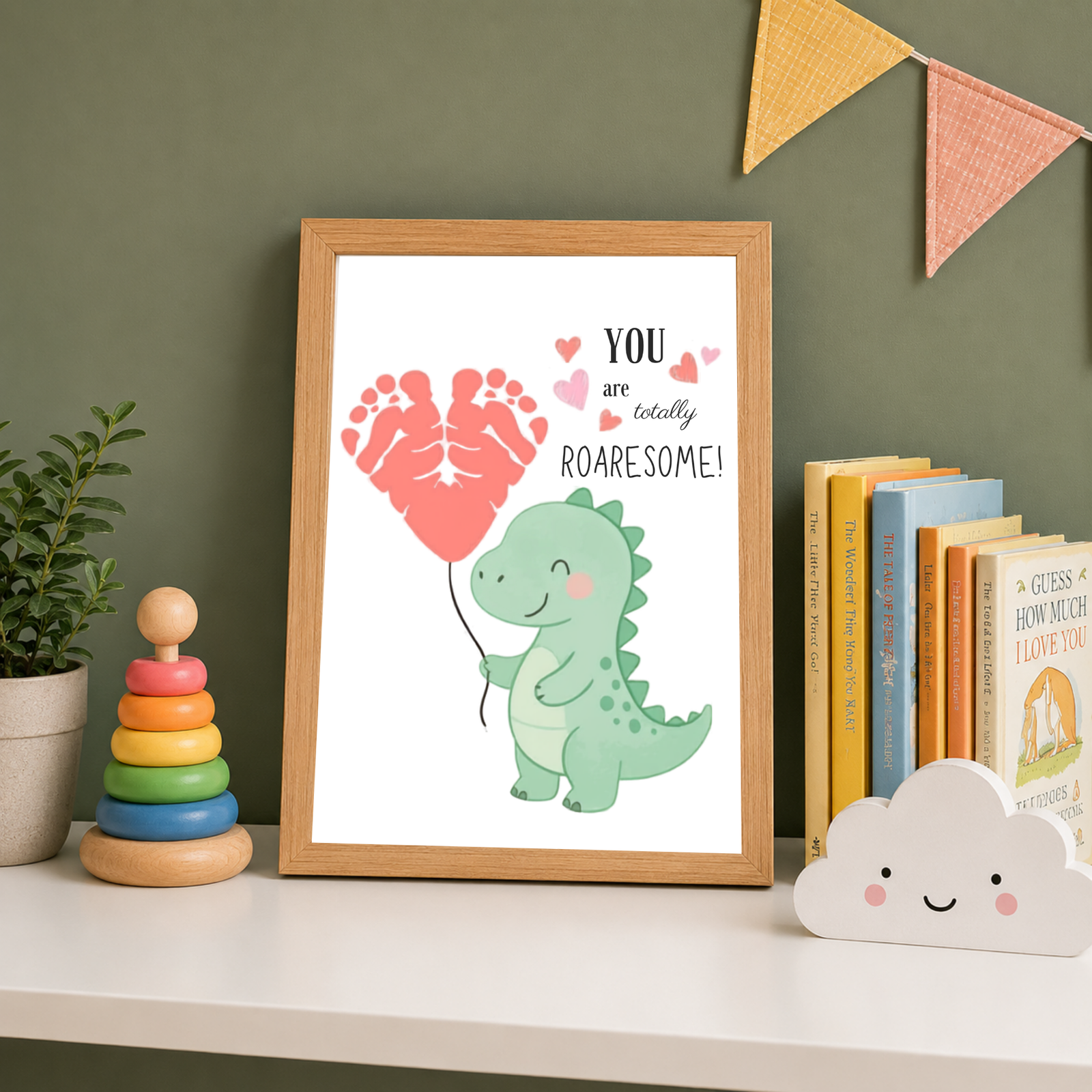 Personalized Cute Dino with Heart Balloon Art