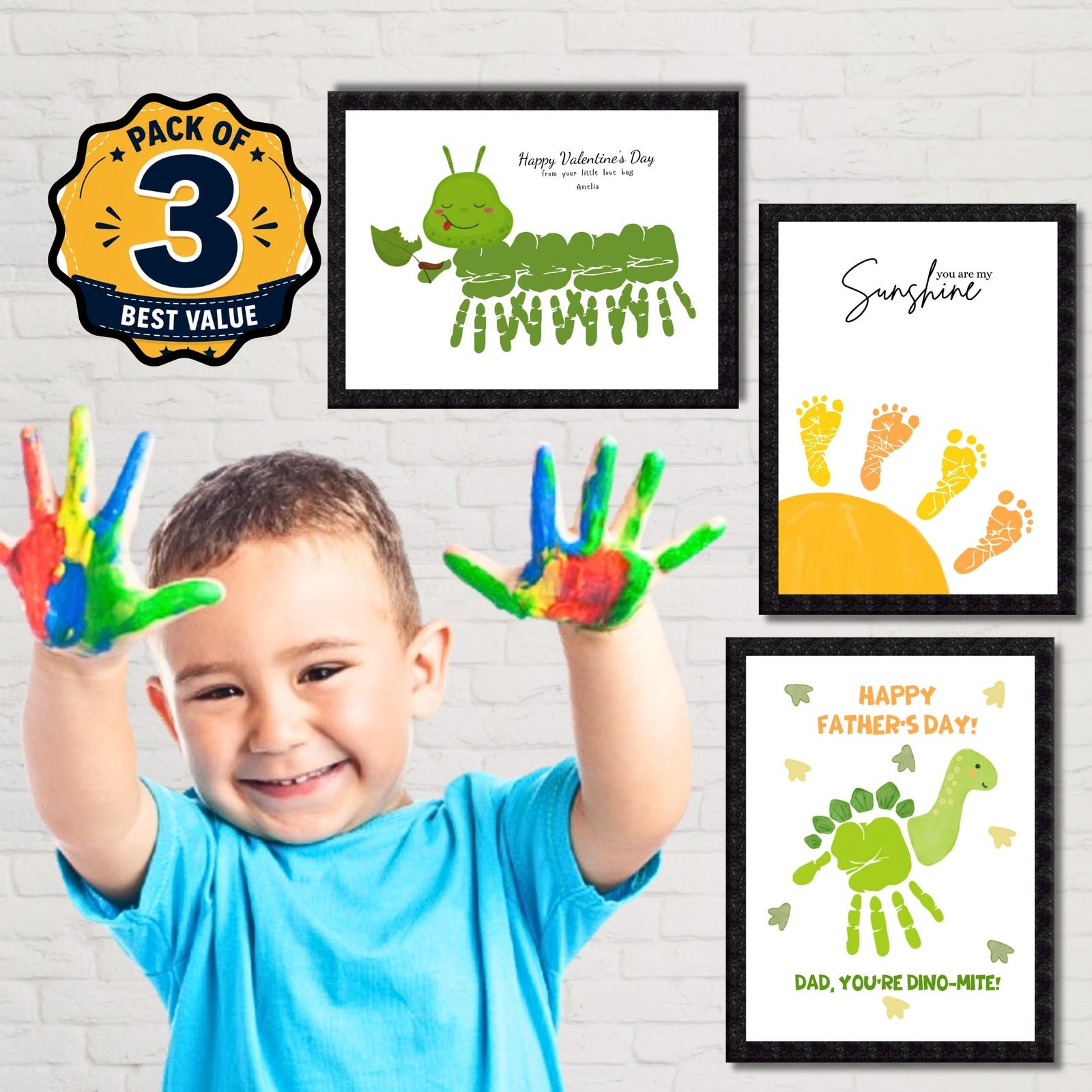 DIY Handprint Footprint Keepsake Photo Frame – Pack of 3 | Baby & Kids Gift