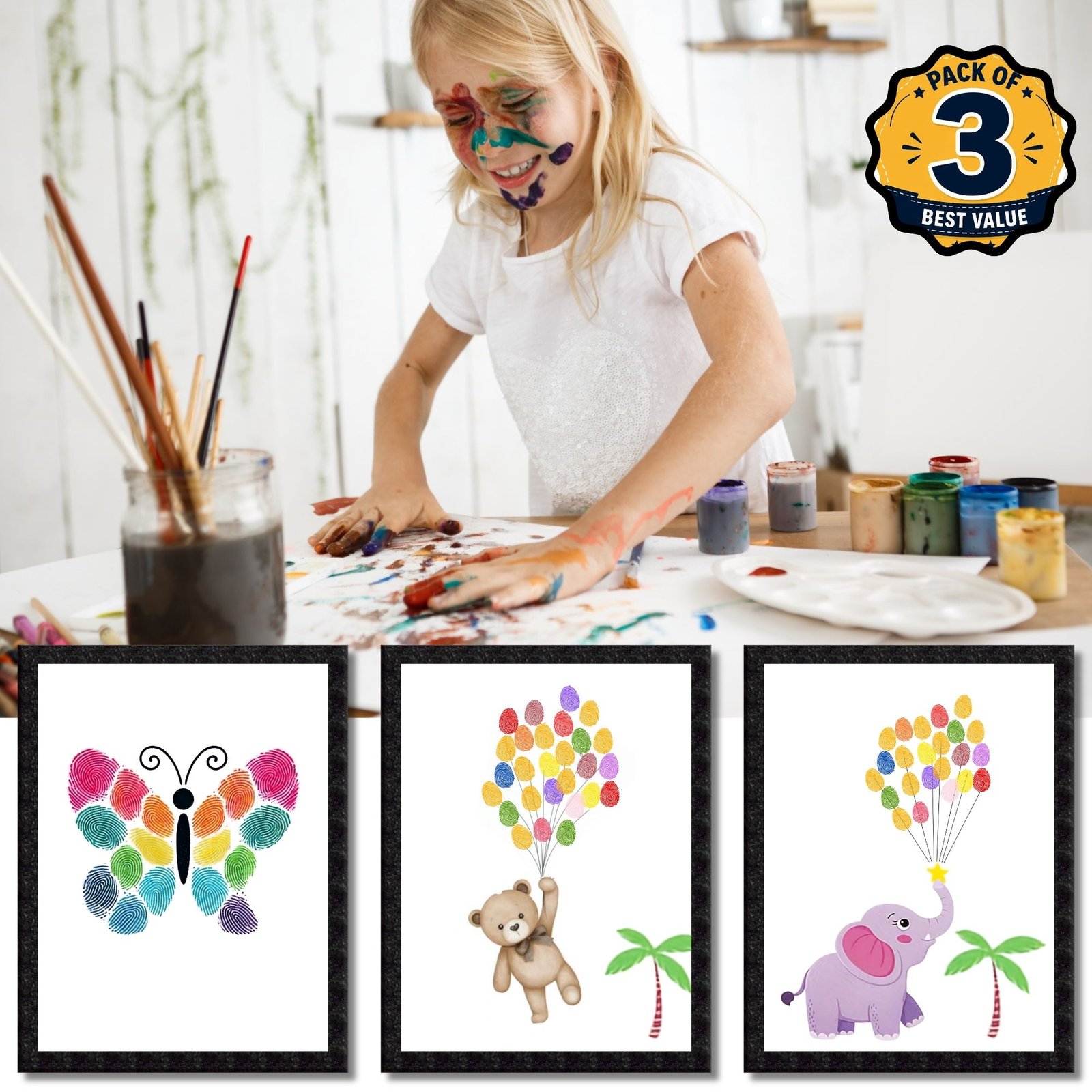 DIY Handprint Footprint Keepsake Photo Frame – Pack of 3 | Baby & Kids Gift