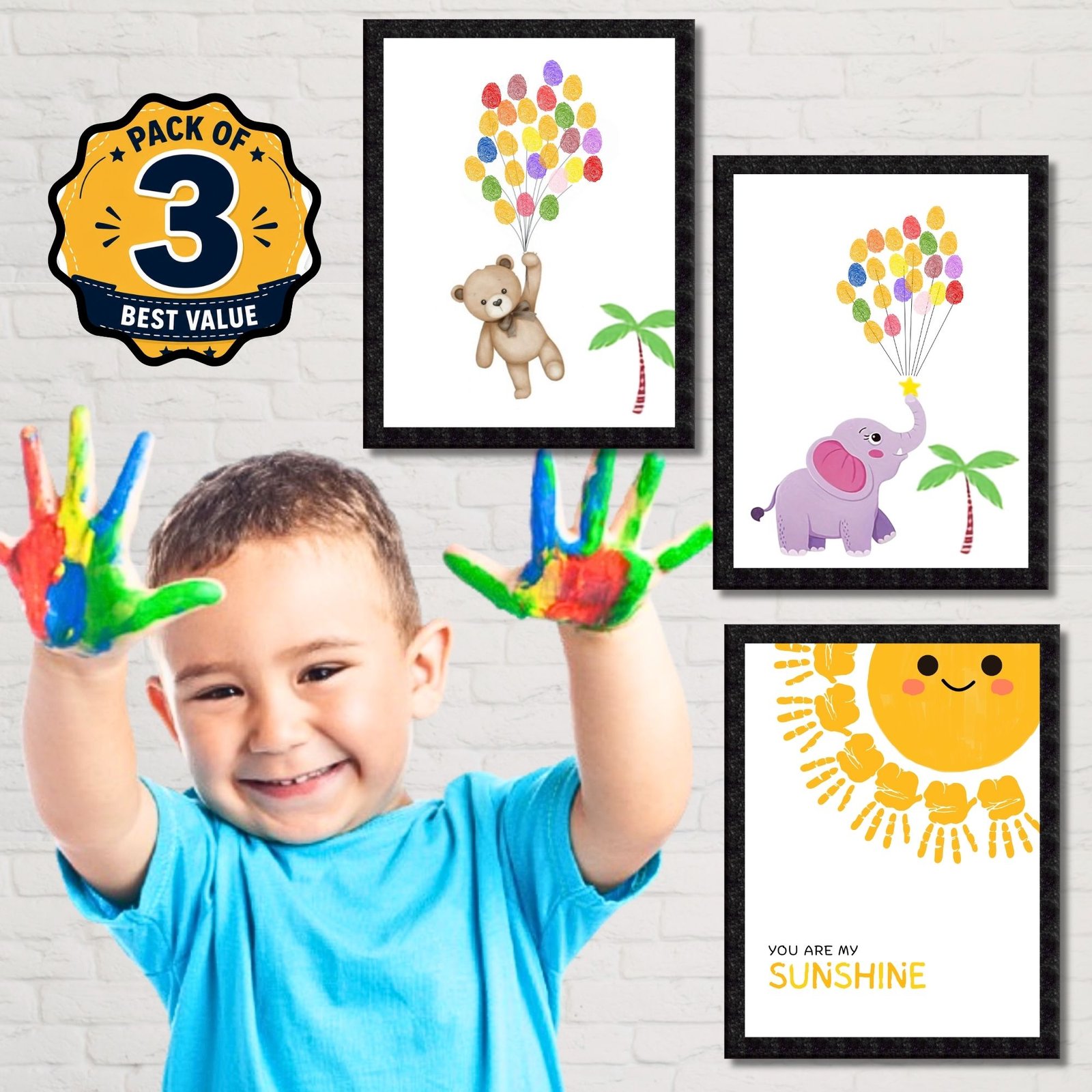 DIY Handprint Footprint Keepsake Photo Frame – Pack of 3 | Baby & Kids Gift