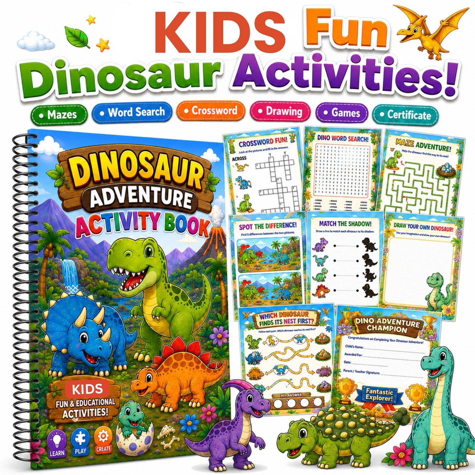 Dinosaur Adventure Activity Book for Kids Ages 4–12