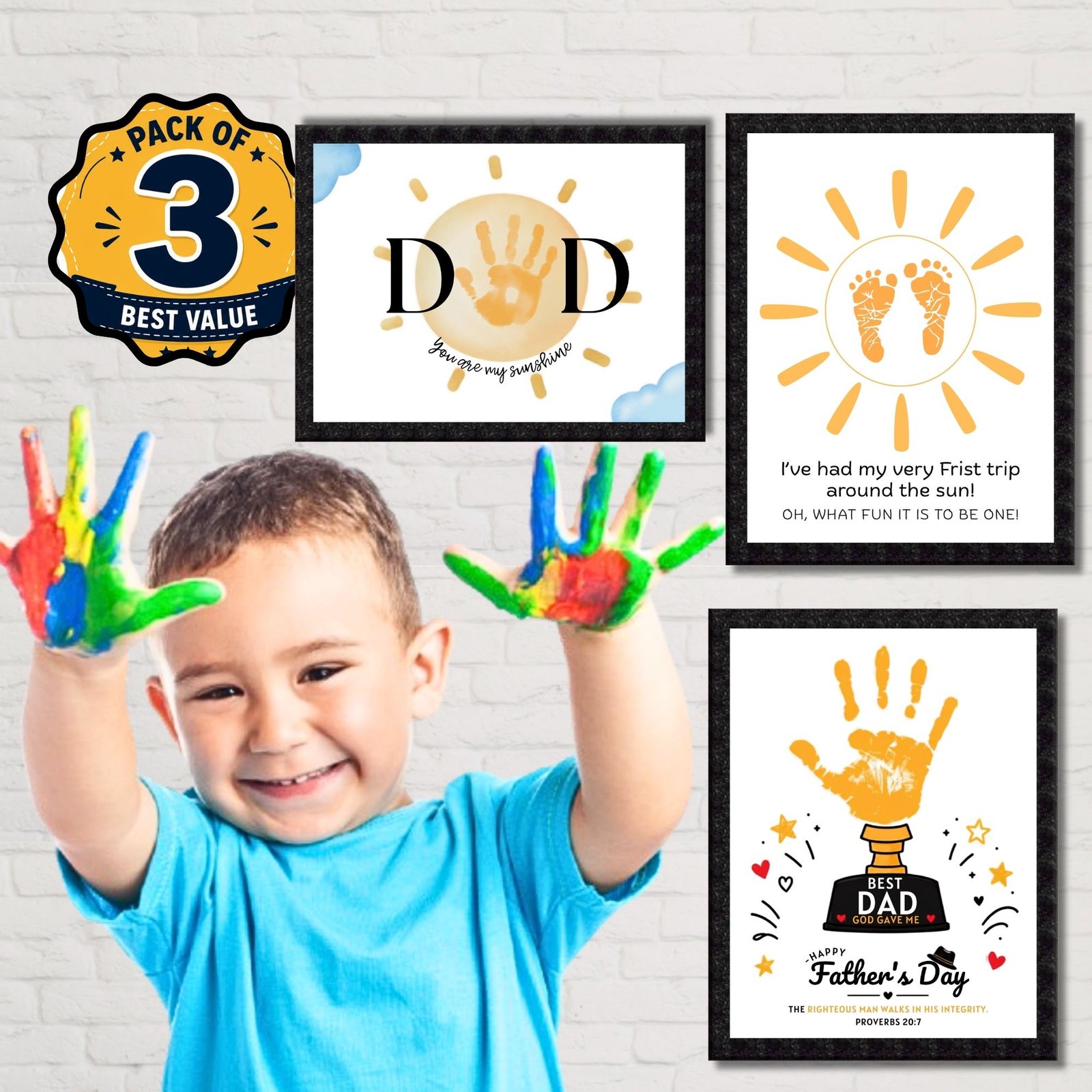 DIY Handprint Footprint Keepsake Photo Frame – Pack of 3 | Baby & Kids Gift