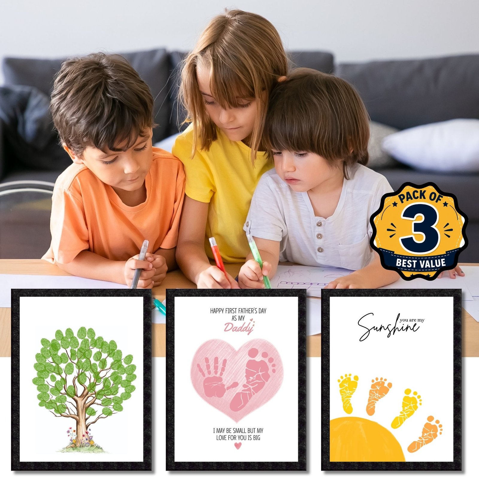 DIY Handprint Footprint Keepsake Photo Frame – Pack of 3 | Baby & Kids Gift