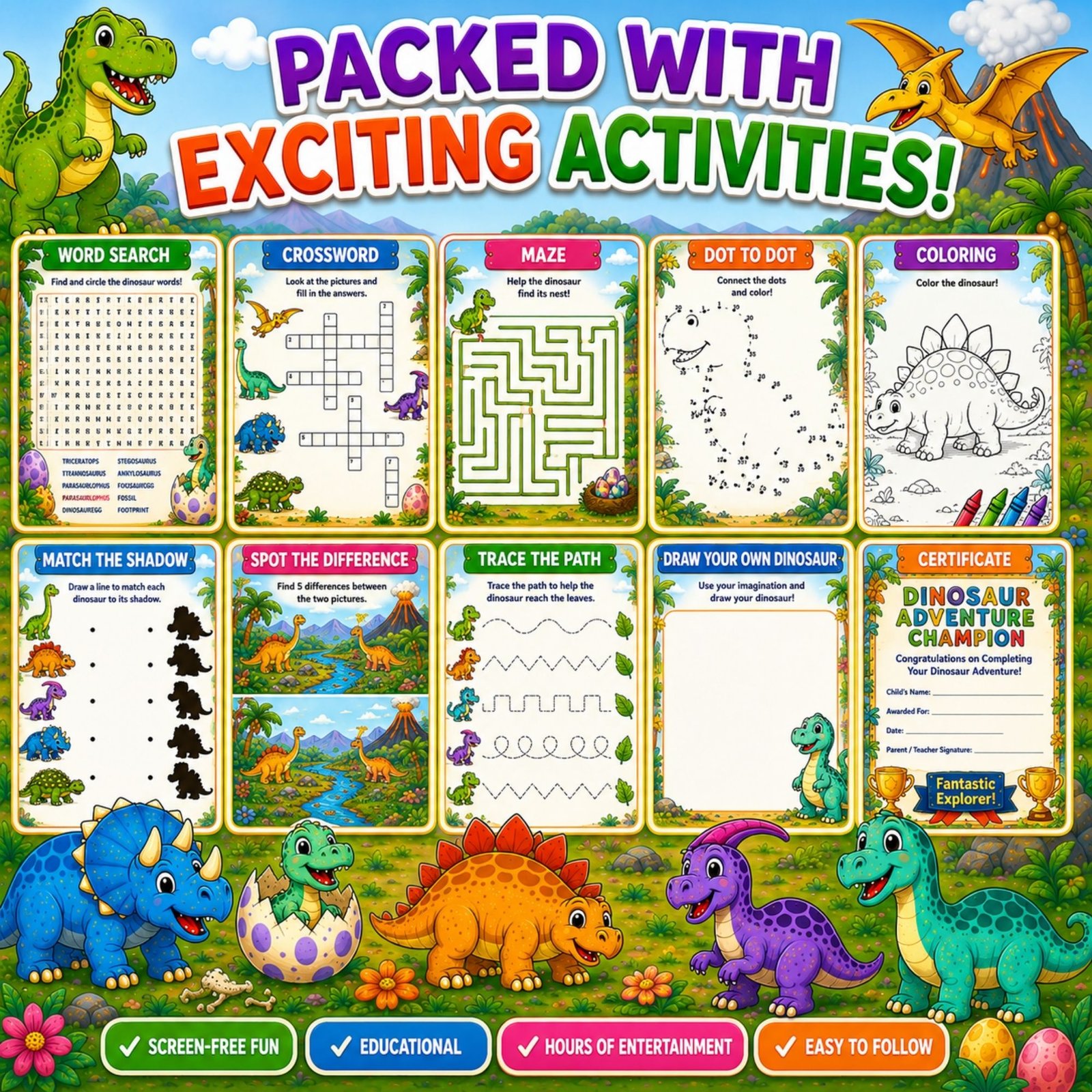 Dinosaur Adventure Activity Book for Kids Ages 4–12