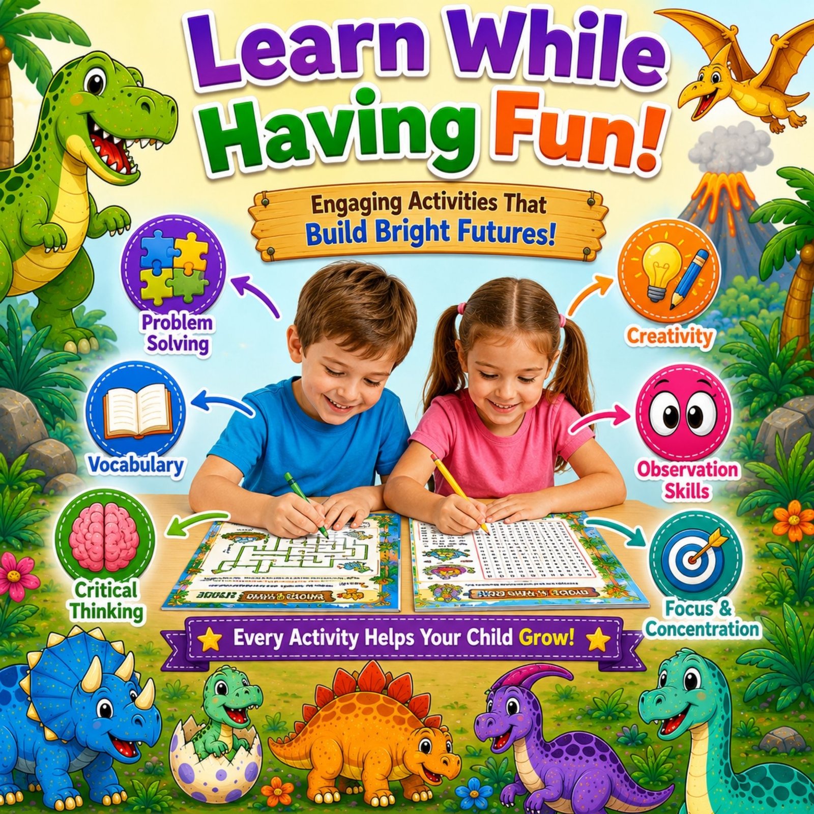 Dinosaur Adventure Activity Book for Kids Ages 4–12