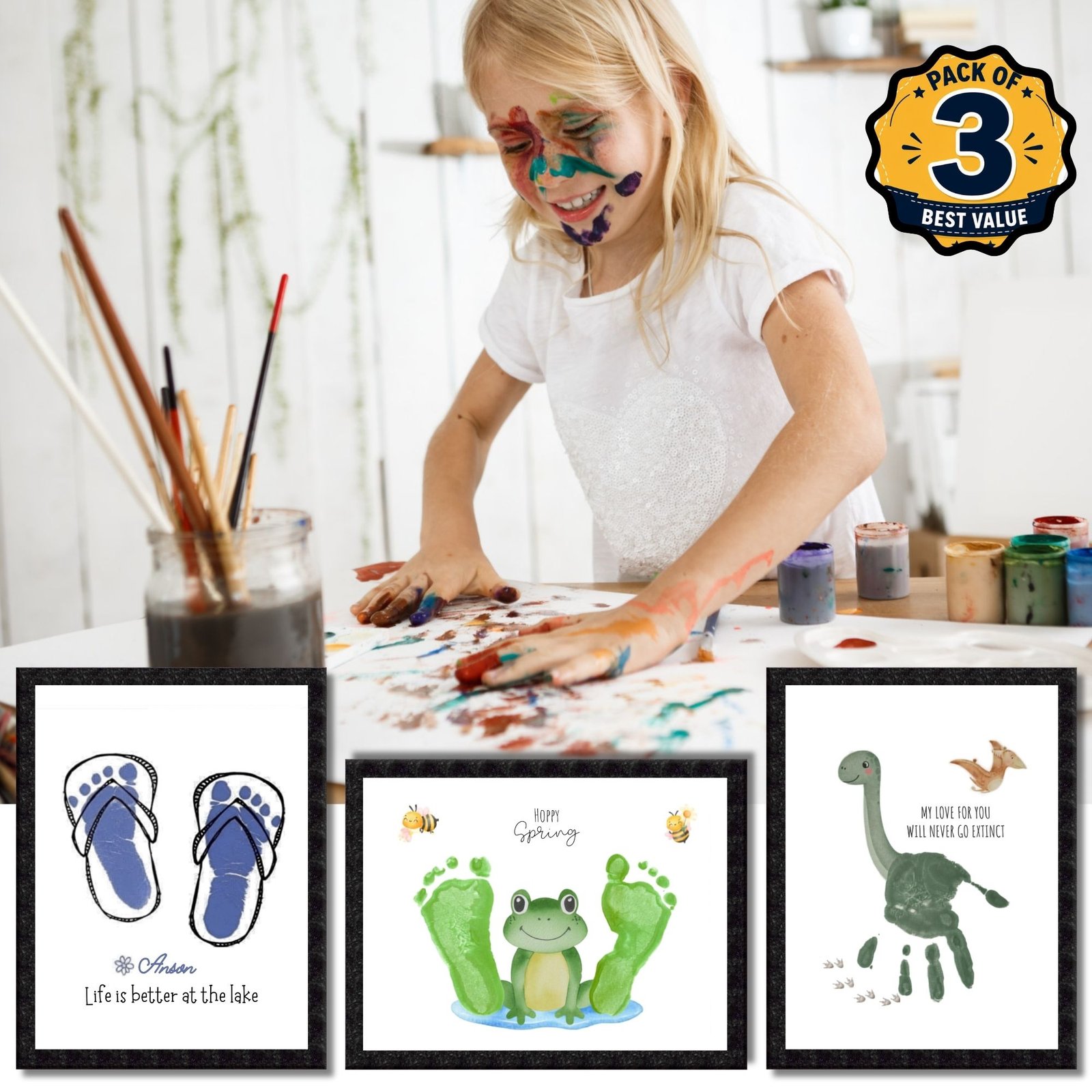 DIY Handprint Footprint Keepsake Photo Frame – Pack of 3 | Baby & Kids Gift