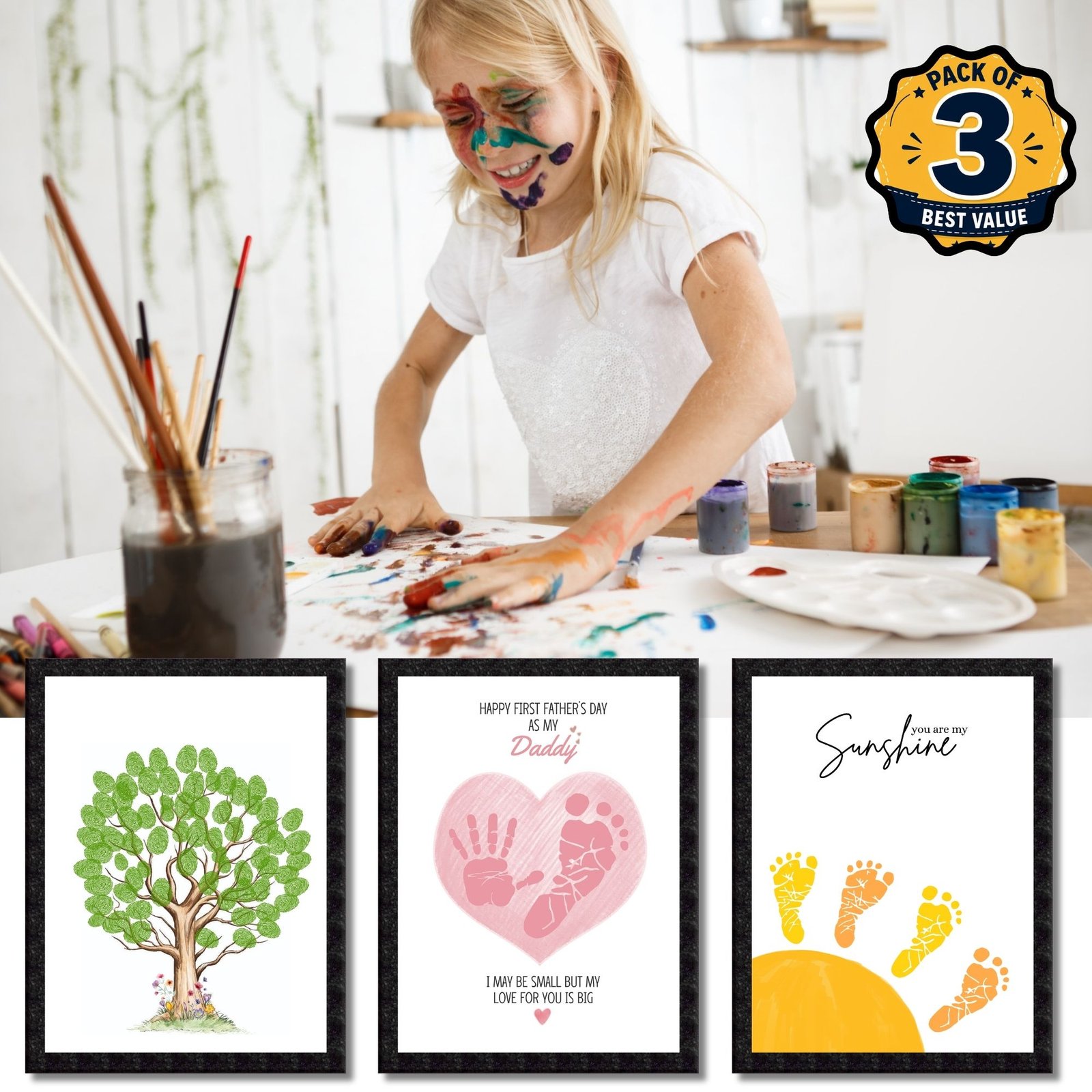 DIY Handprint Footprint Keepsake Photo Frame – Pack of 3 | Baby & Kids Gift