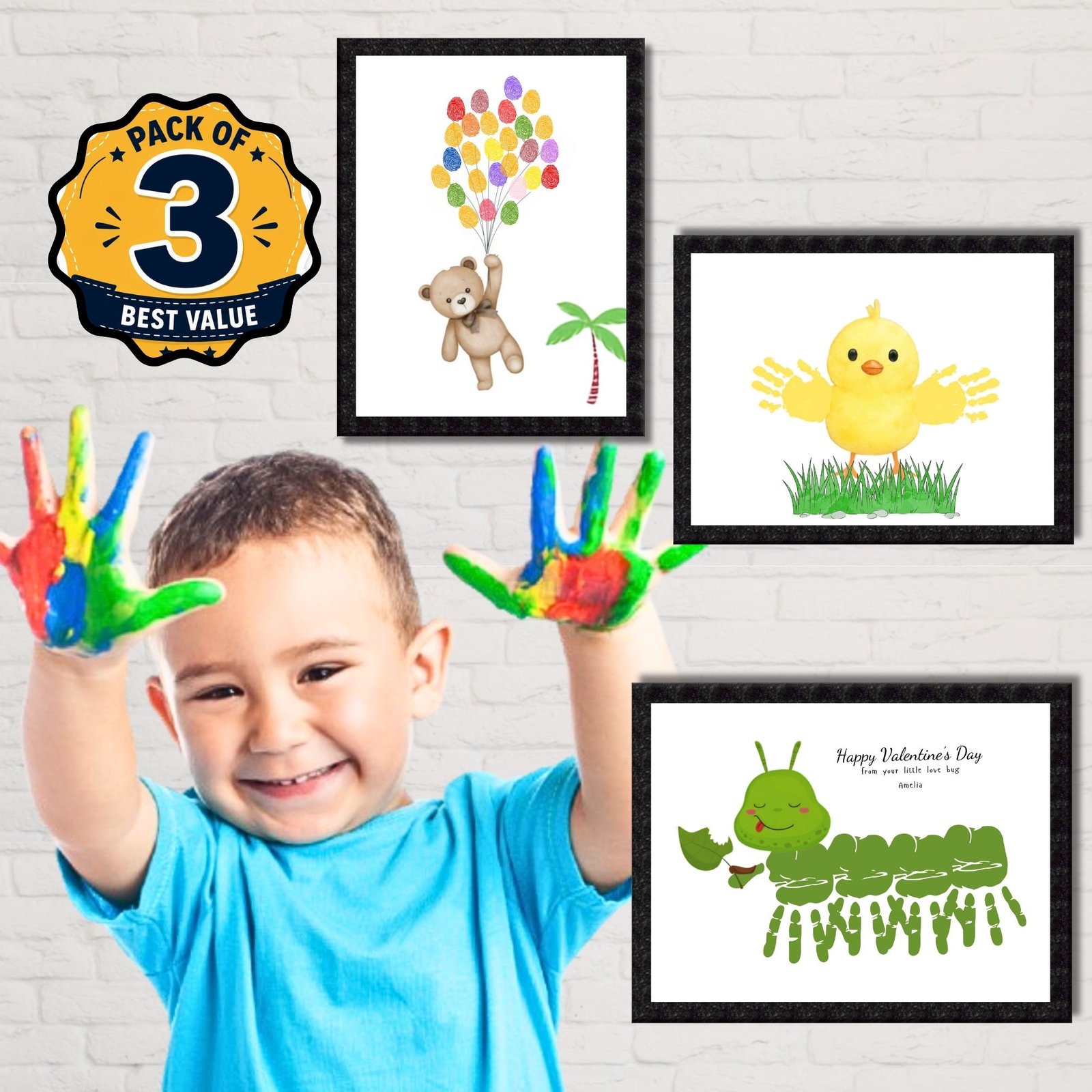 DIY Handprint Footprint Keepsake Photo Frame – Pack of 3 | Baby & Kids Gift