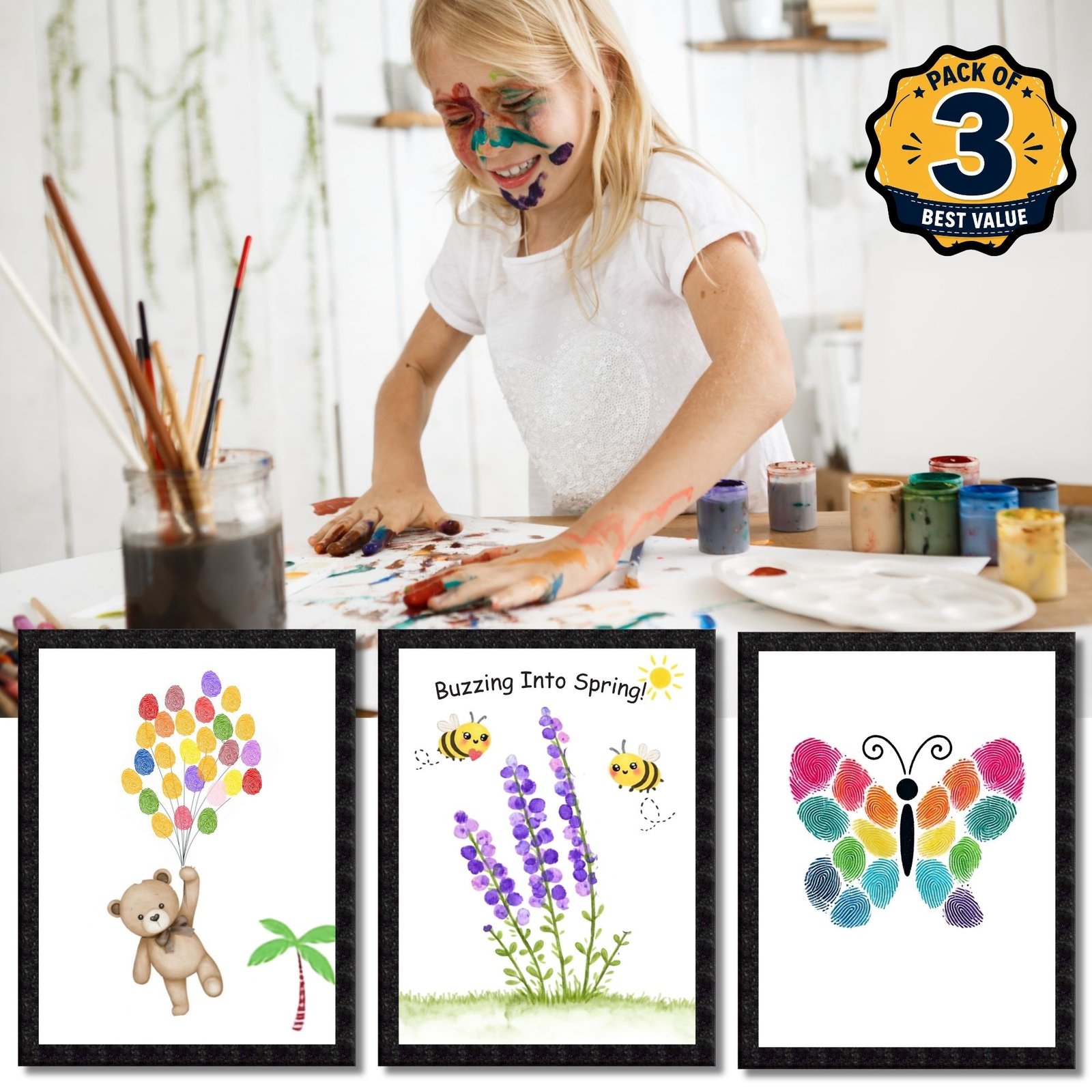 DIY Handprint Footprint Keepsake Photo Frame – Pack of 3 | Baby & Kids Gift