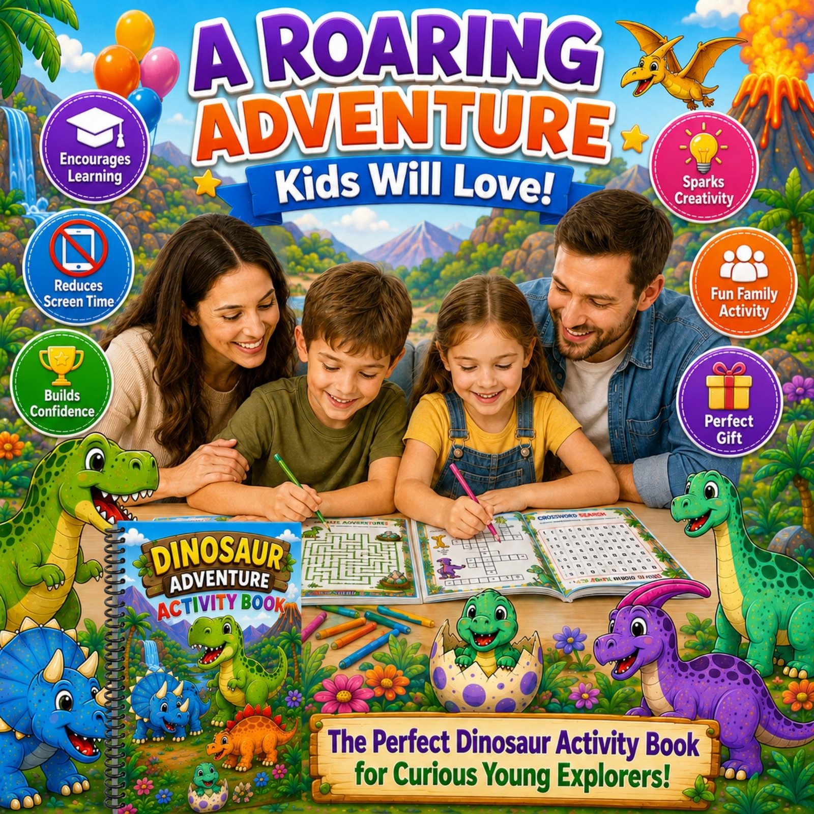 Dinosaur Adventure Activity Book for Kids Ages 4–12