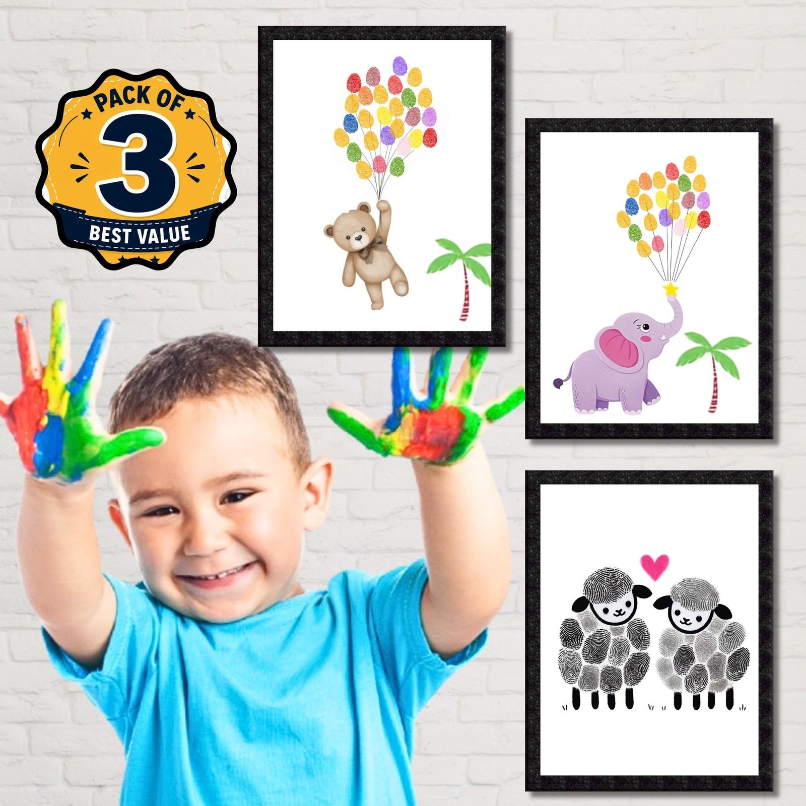 DIY Handprint Footprint Keepsake Photo Frame – Pack of 3 | Baby & Kids Gift