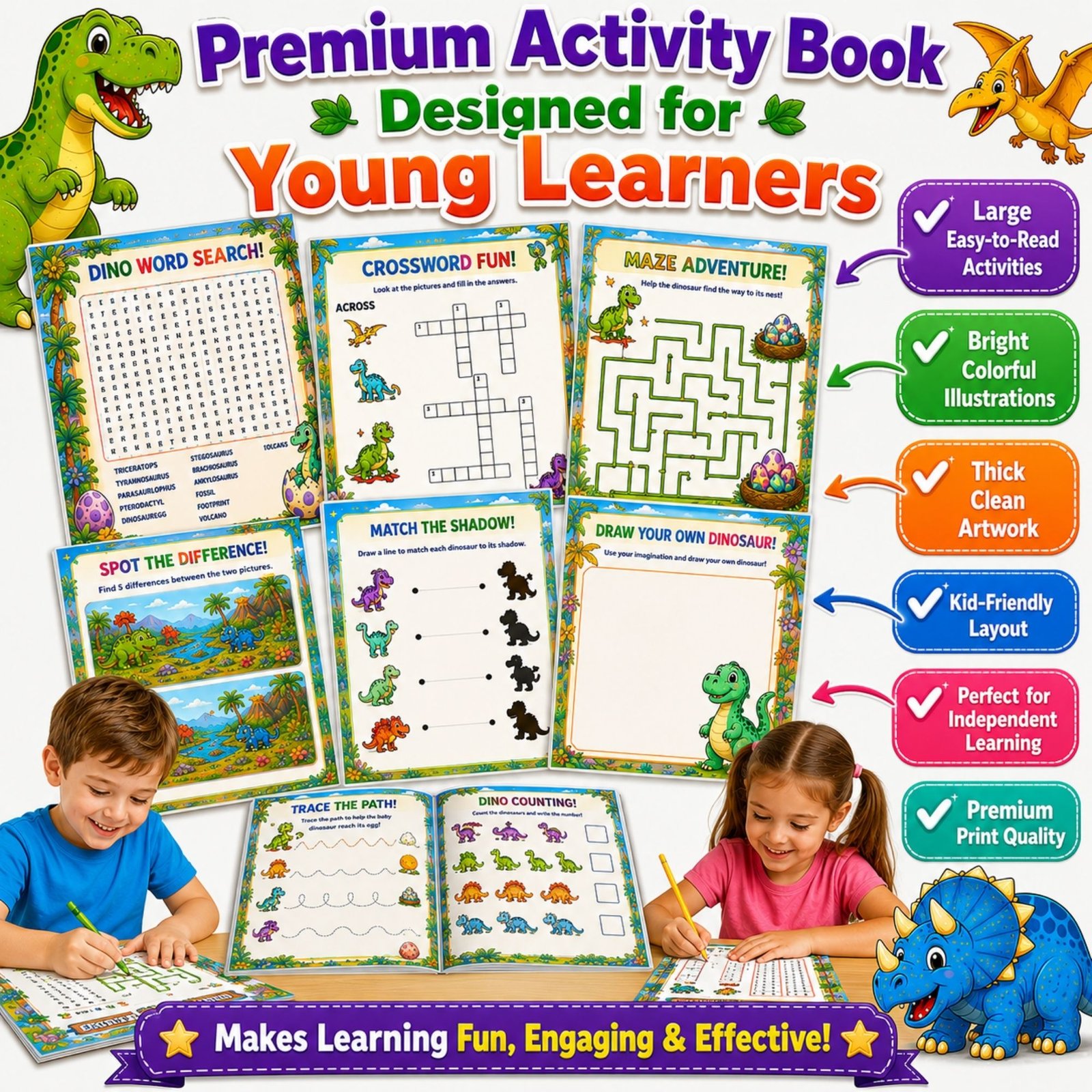 Dinosaur Adventure Activity Book for Kids Ages 4–12