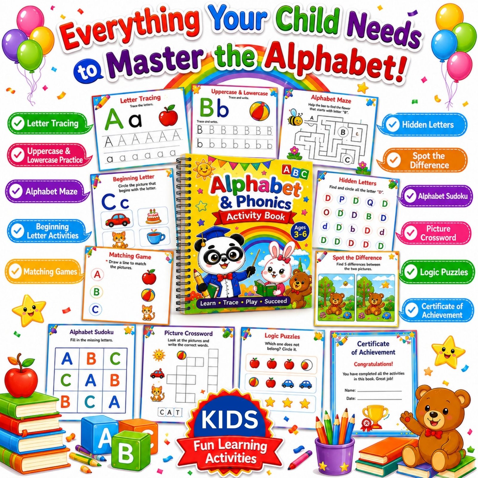 Alphabet & Phonics Activity Book for Kids Ages 3–12