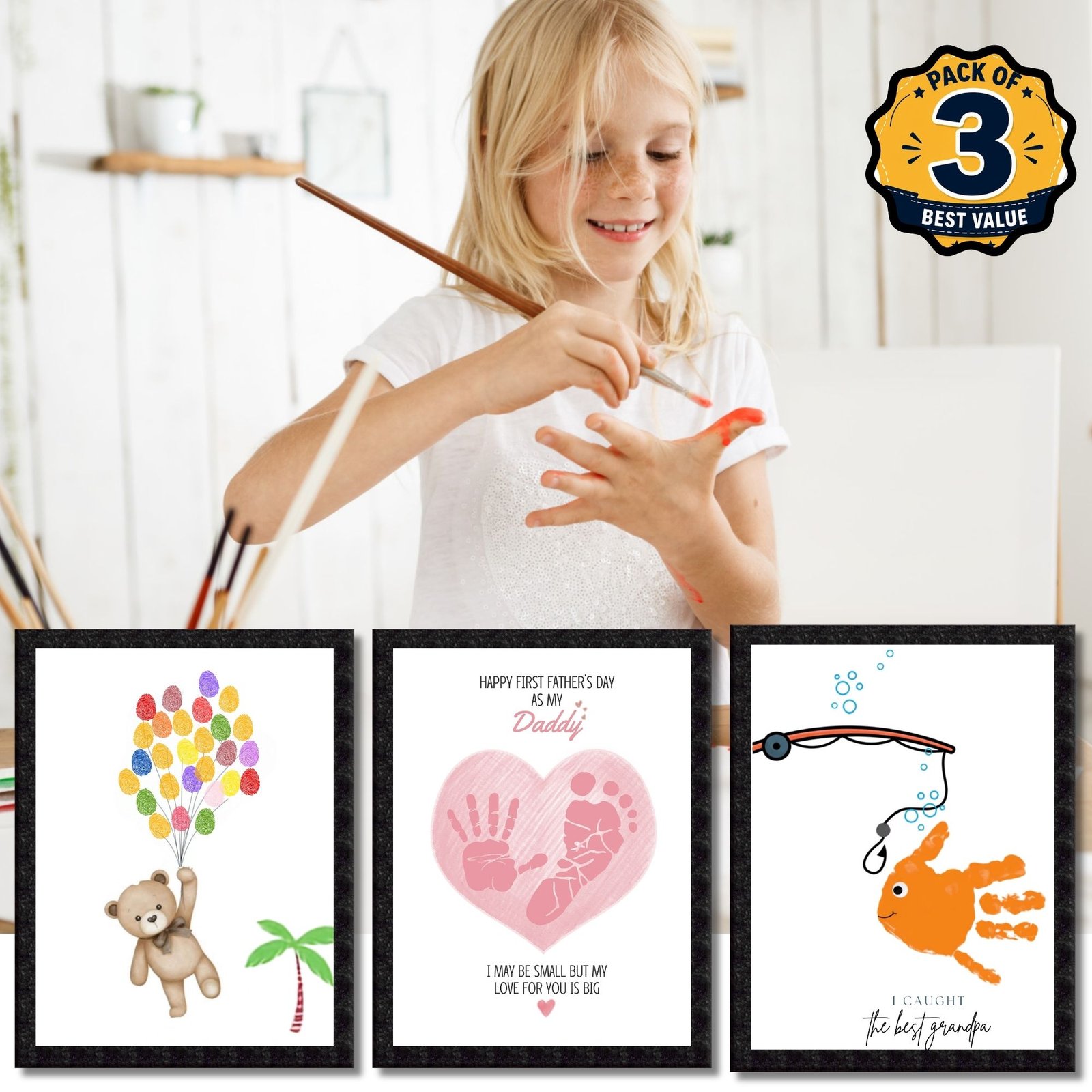 DIY Handprint Footprint Keepsake Photo Frame – Pack of 3 | Baby & Kids Gift