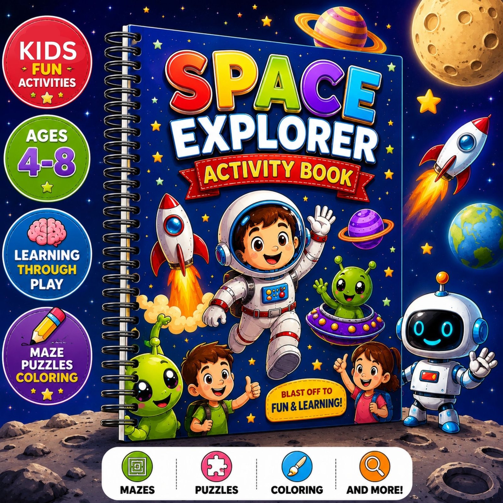 Space Explorer Activity Book for Kids Ages 4–12