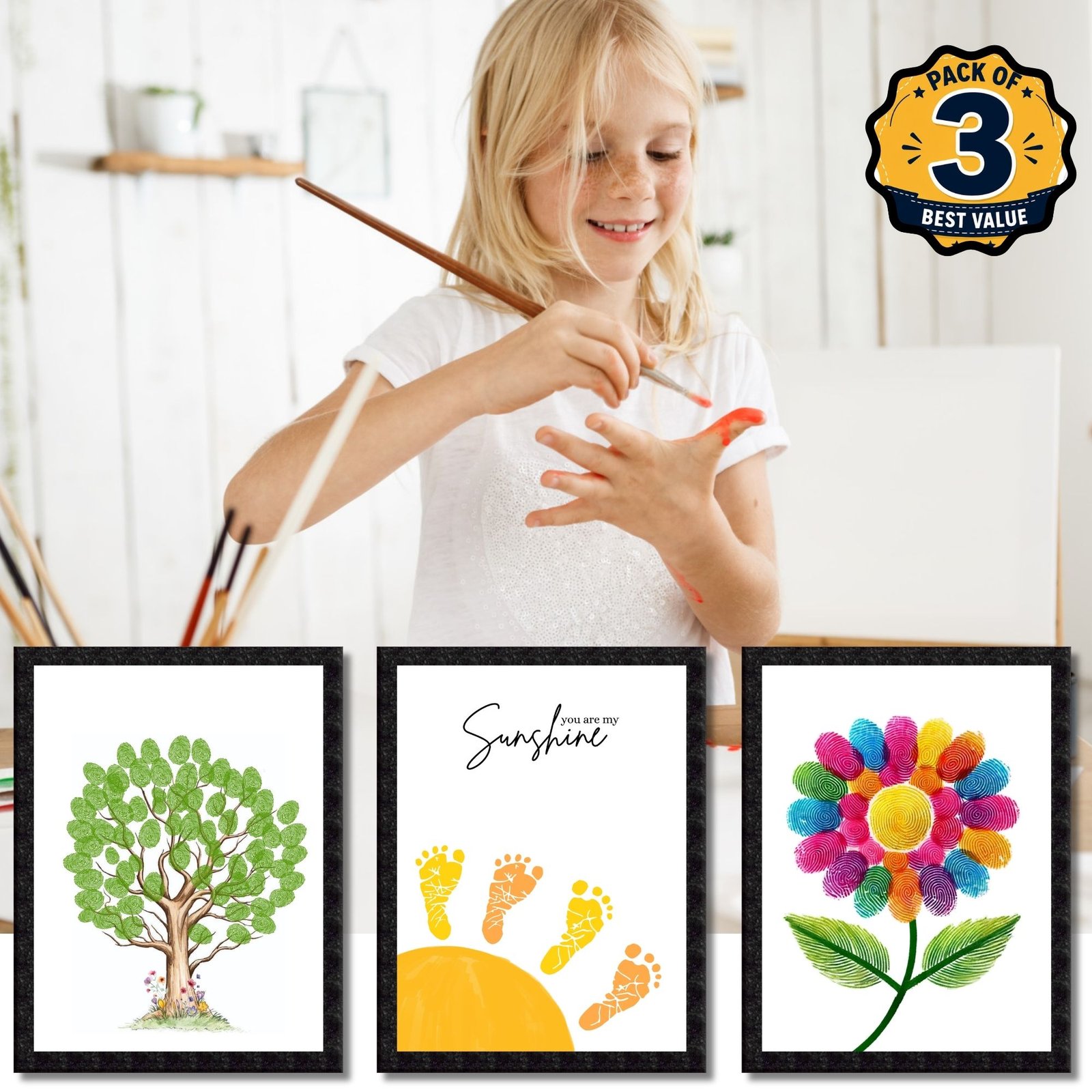 DIY Handprint Footprint Keepsake Photo Frame – Pack of 3 | Baby & Kids Gift
