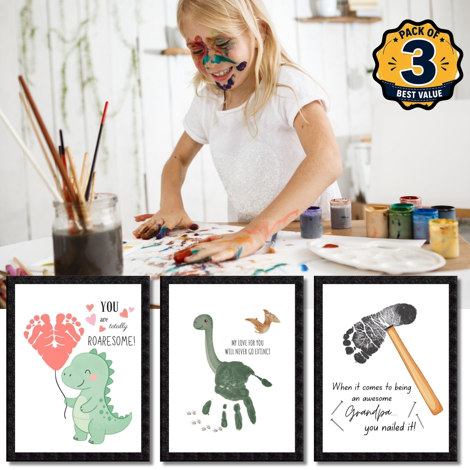 DIY Handprint Footprint Keepsake Photo Frame – Pack of 3 | Baby & Kids Gift