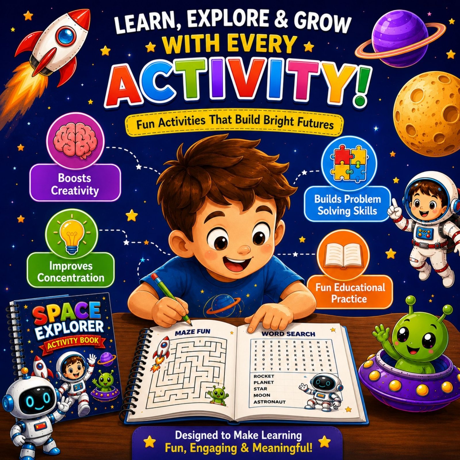 Space Explorer Activity Book for Kids Ages 4–12