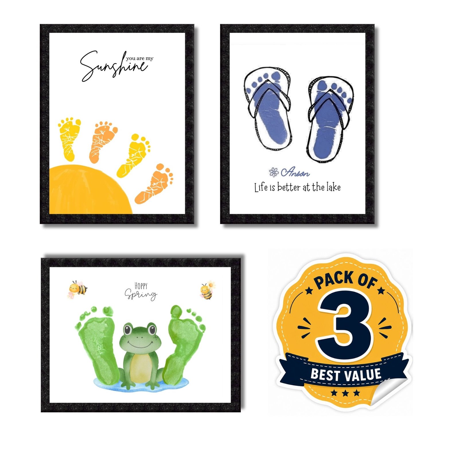 DIY Handprint Footprint Keepsake Photo Frame – Pack of 3 | Baby & Kids Gift