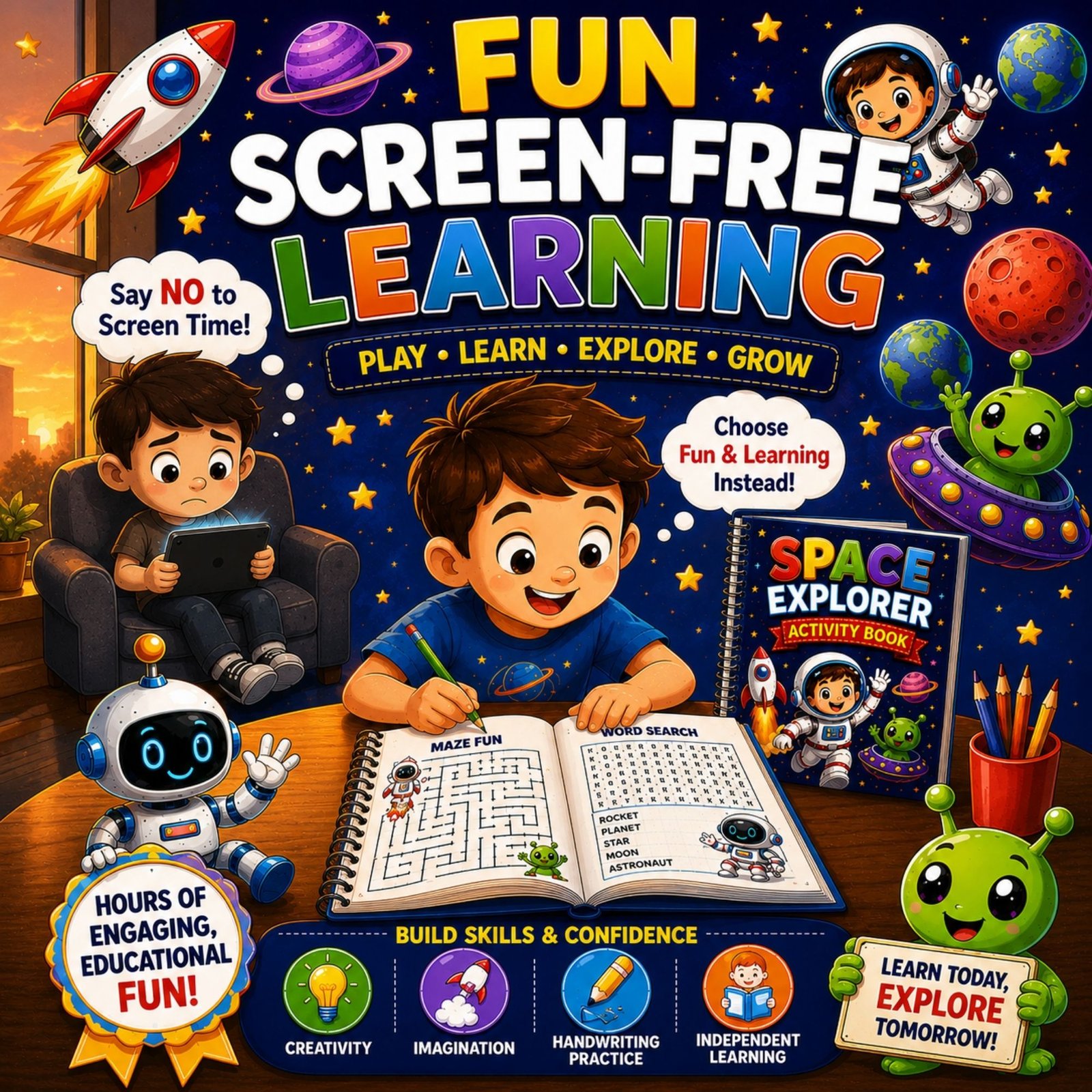 Space Explorer Activity Book for Kids Ages 4–12