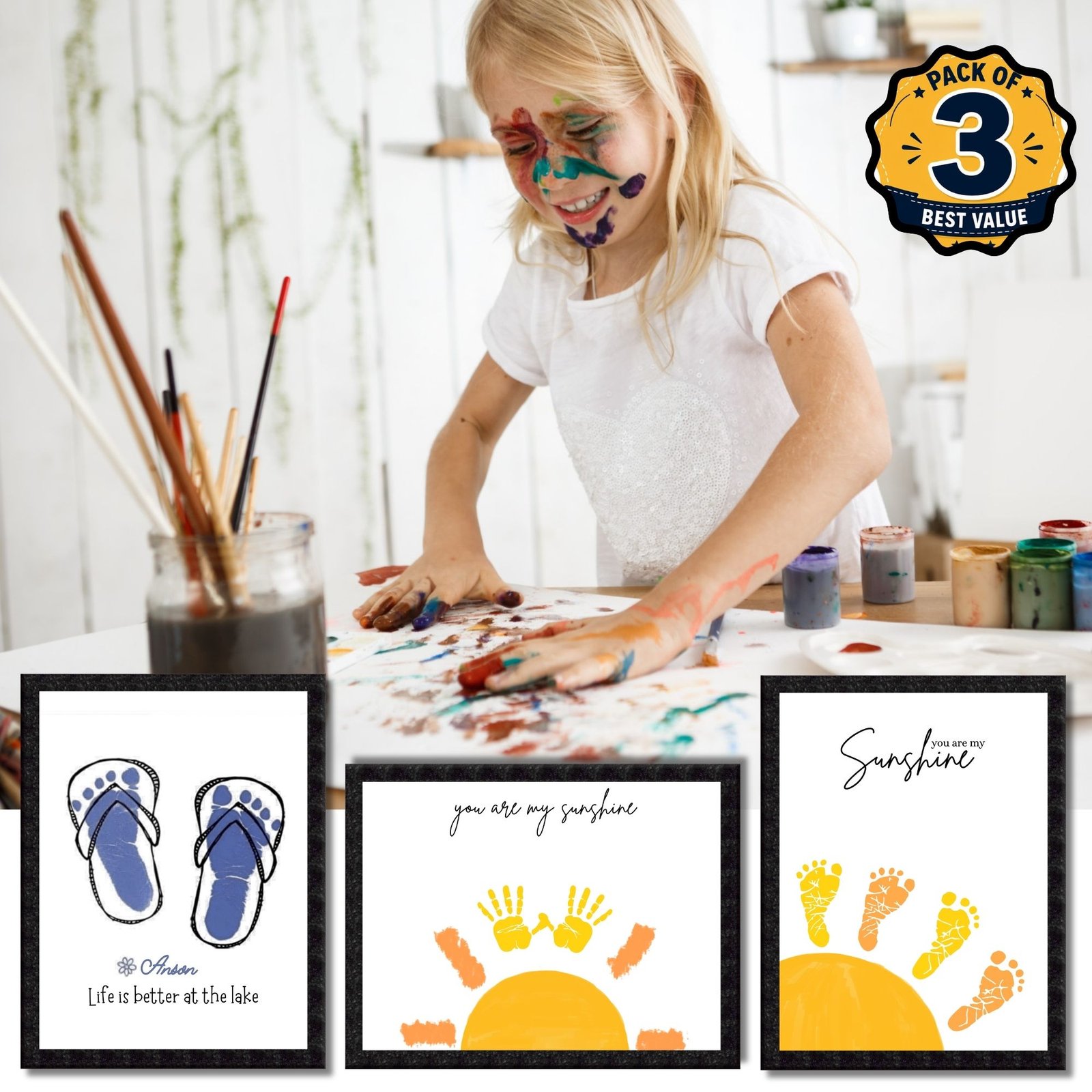 DIY Handprint Footprint Keepsake Photo Frame – Pack of 3 | Baby & Kids Gift